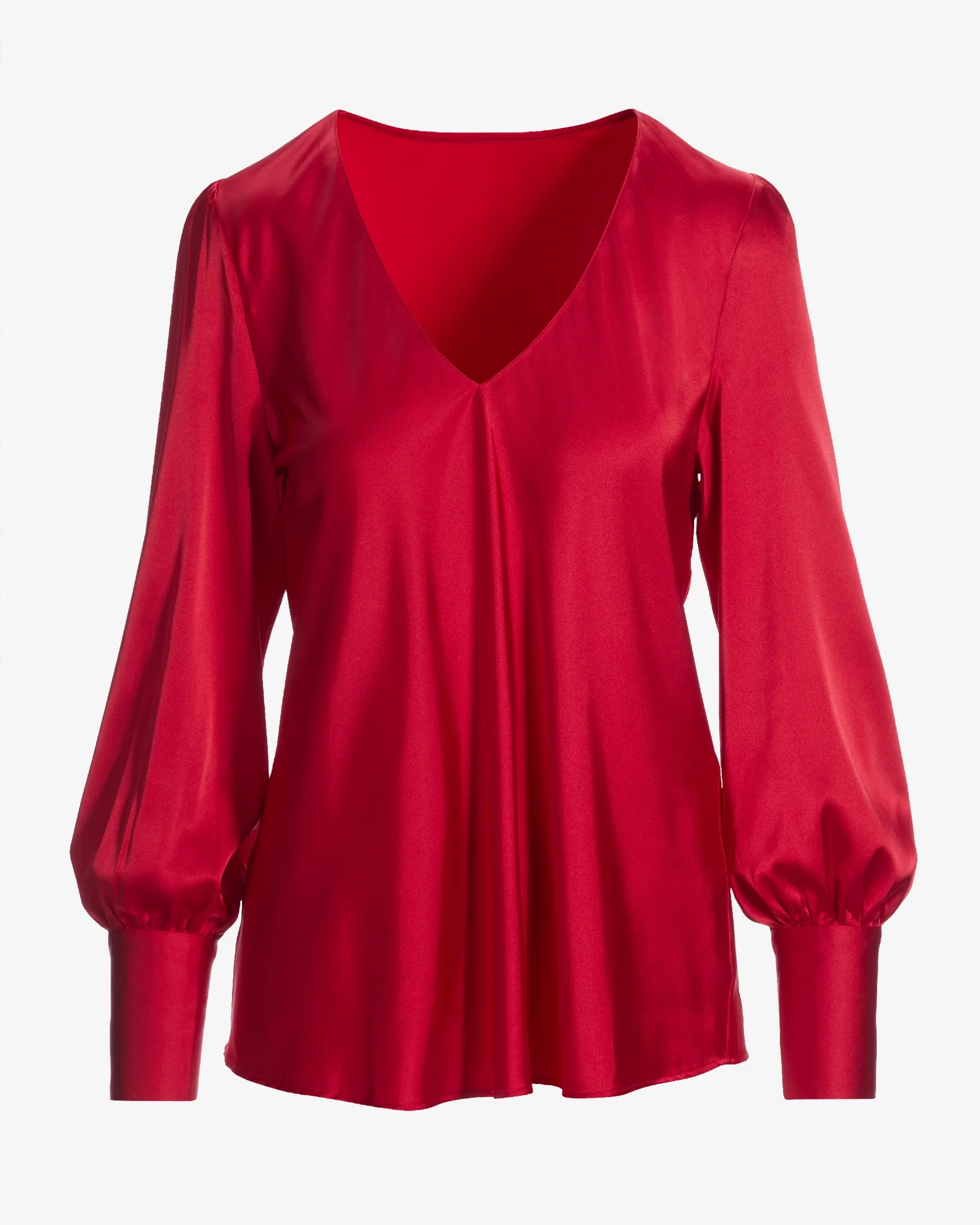 Audrey V Neck Long Sleeve Charmeuse Blouse Tomato Red - Mycitystee