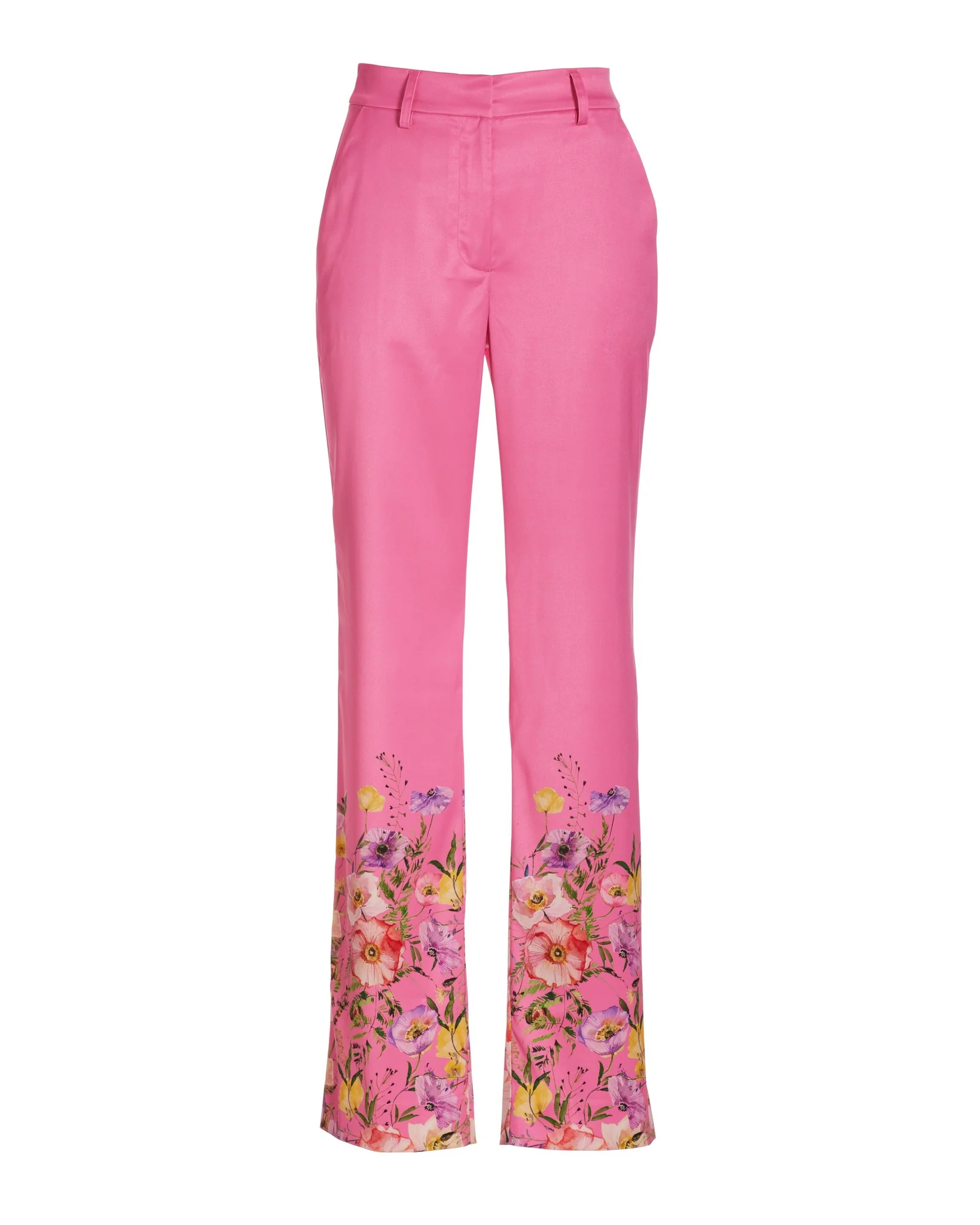 Malibu Spring Poppy Border Print Trouser Pant Pink - Mycitystee