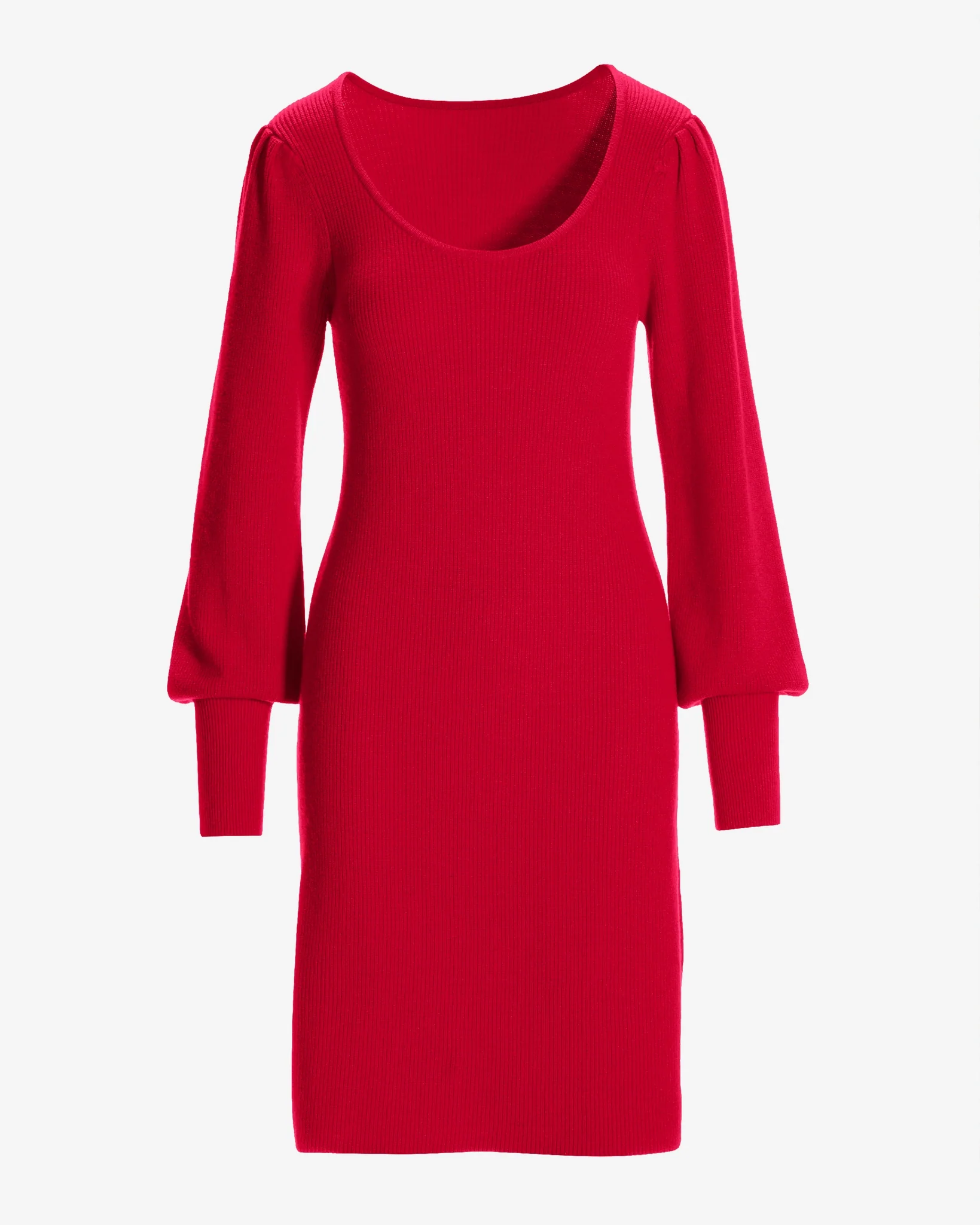 Scoop Neck Balloon Sleeve Sweater Dress Tomato Red - Mycitystee