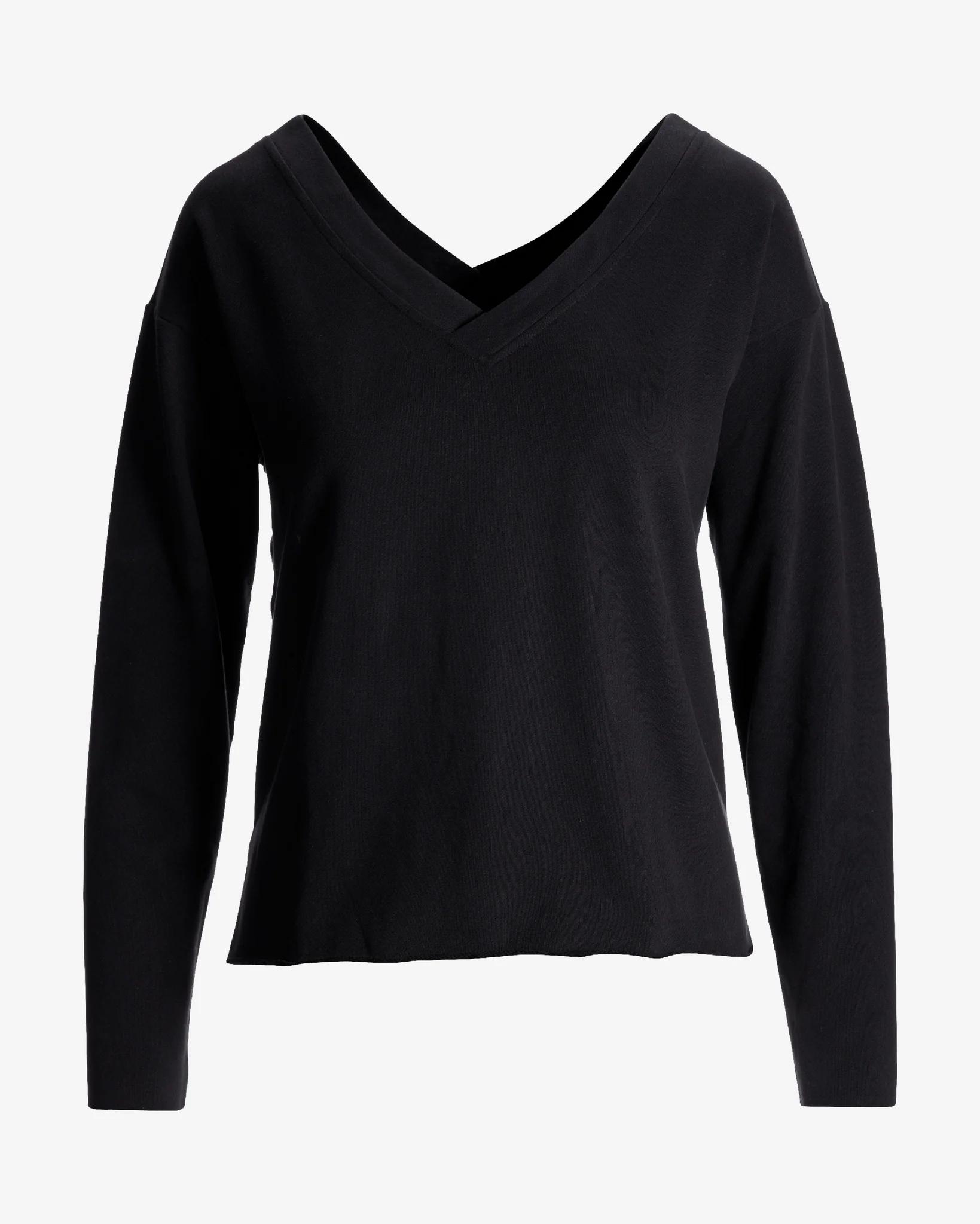 Cotton Comfort Double V Neck Sweatshirt Black - Mycitystee