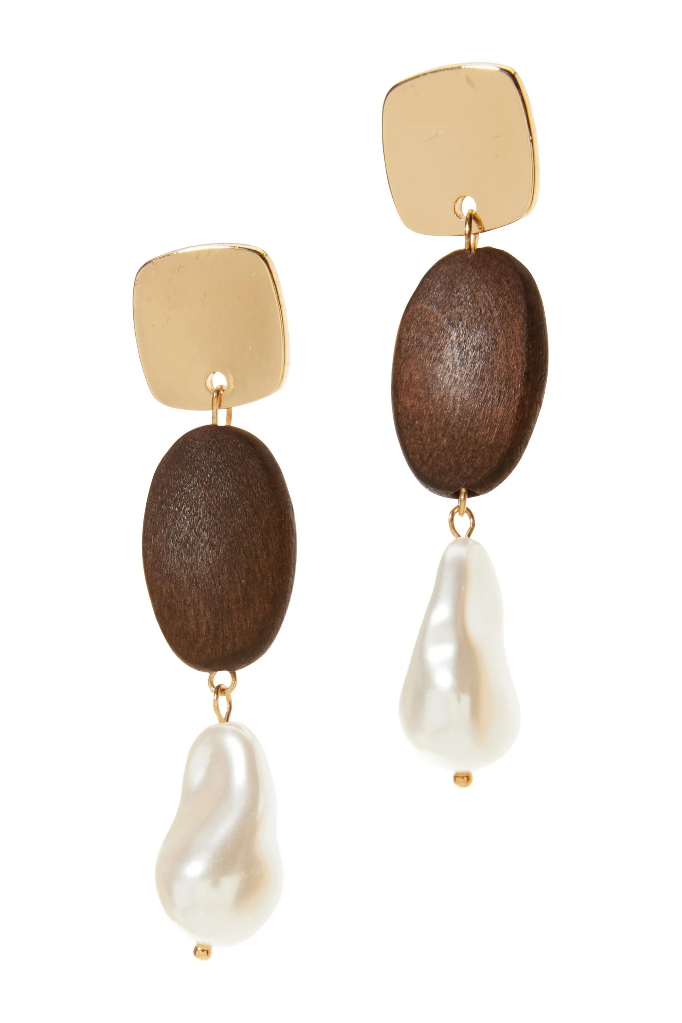 Wood & Pearl Earring Brown Multi - Mycitystee