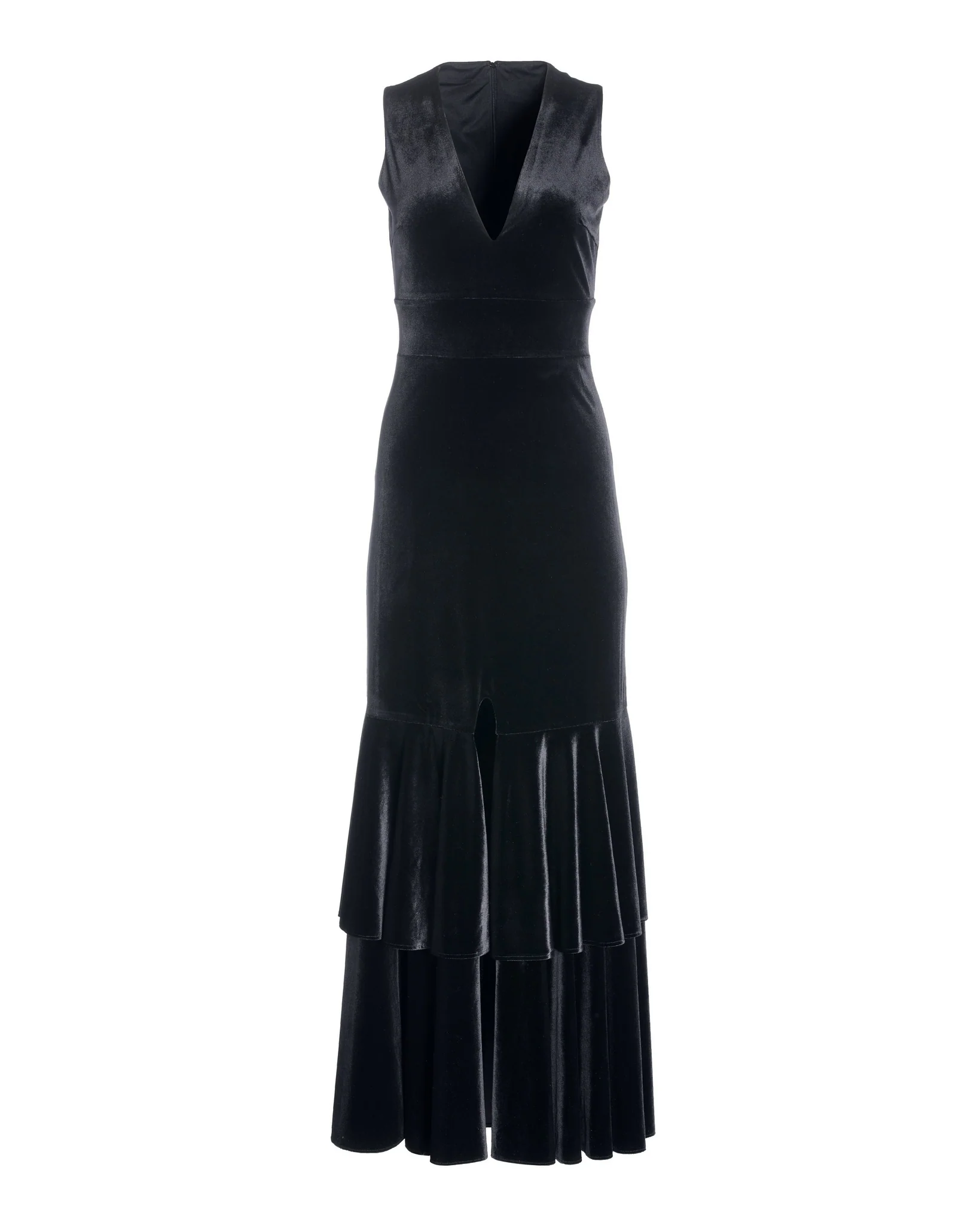 Velvet V Neck Ruffle Hem Gown Black - Mycitystee