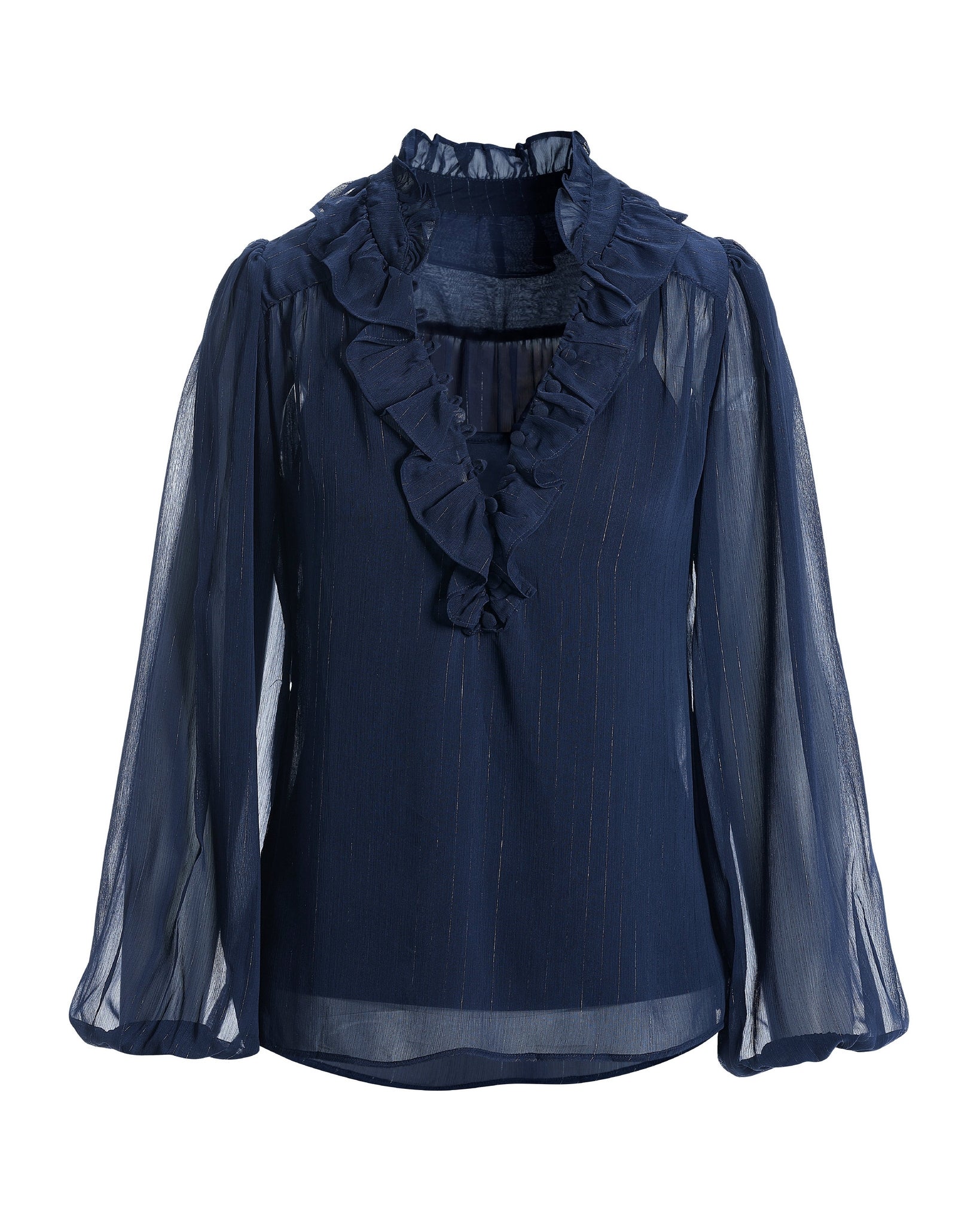 Shimmer Detail Ruffle Peasant Blouse Navy - Mycitystee