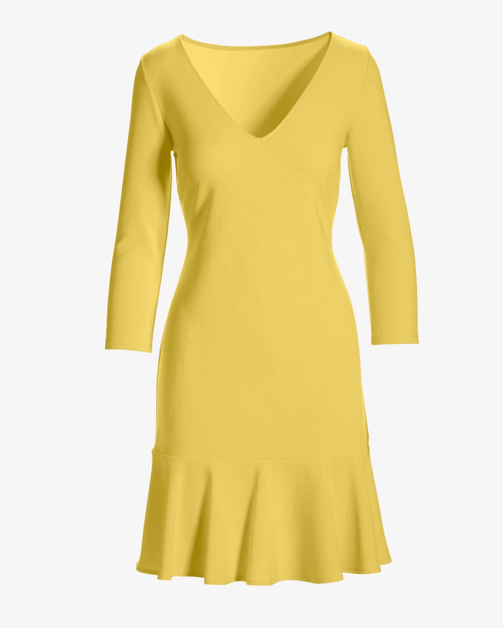 Beyond Travel Three Quarter Sleeve Flounce Dress Lemon Drop - Mycitystee