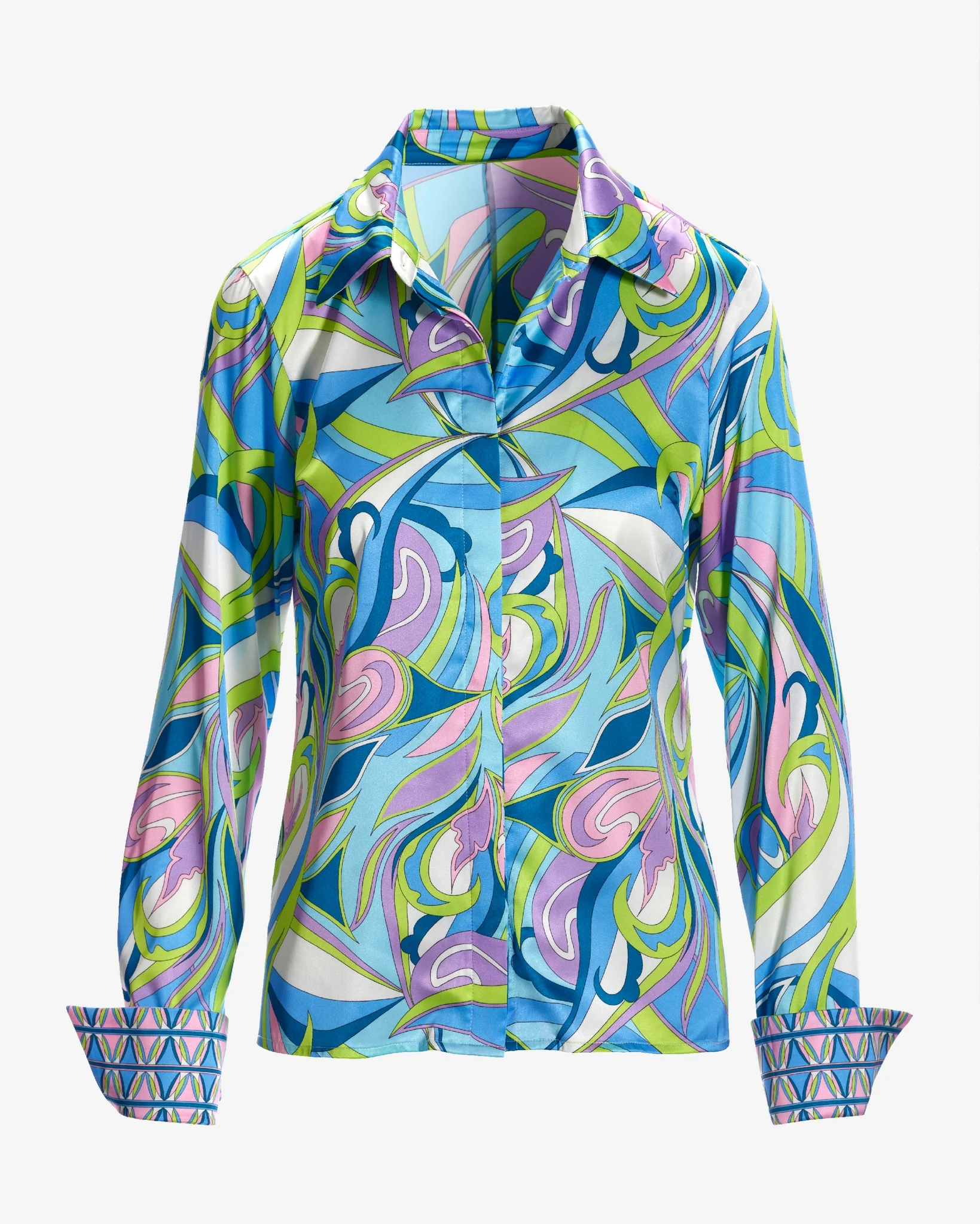 Abigail Abstract Print Sophia Button Up Charmeuse Blouse Multi - Mycitystee
