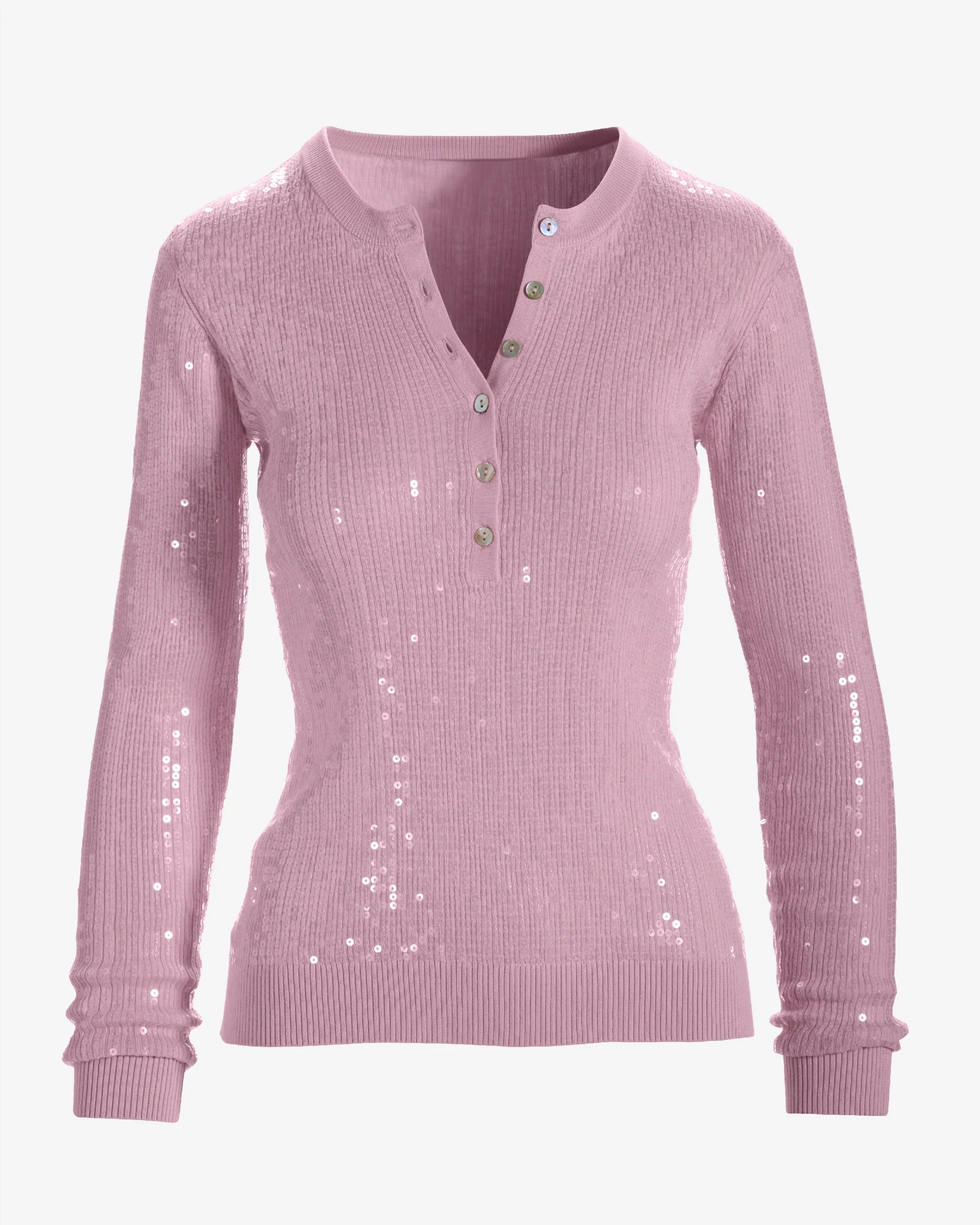 Henley Sequin Long Sleeve Sweater Roseate - Mycitystee