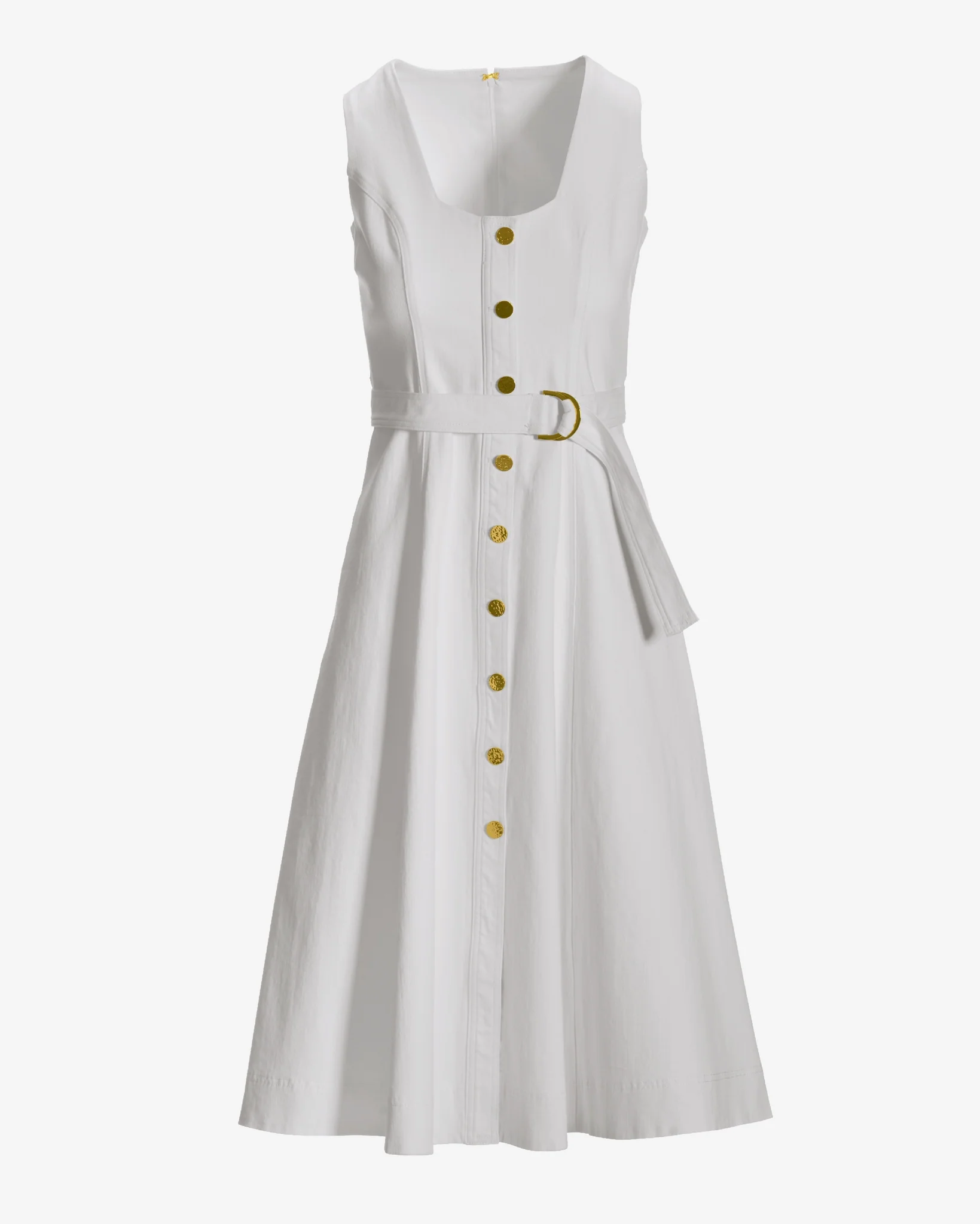 Square Neck Button Up Denim A line Midi Dress White - Mycitystee