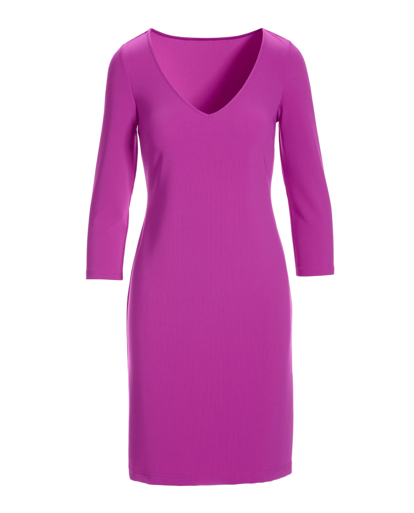 Beyond Travel Three-Quarter Sleeve V Neck Dress Vivid Viola - Mycitystee