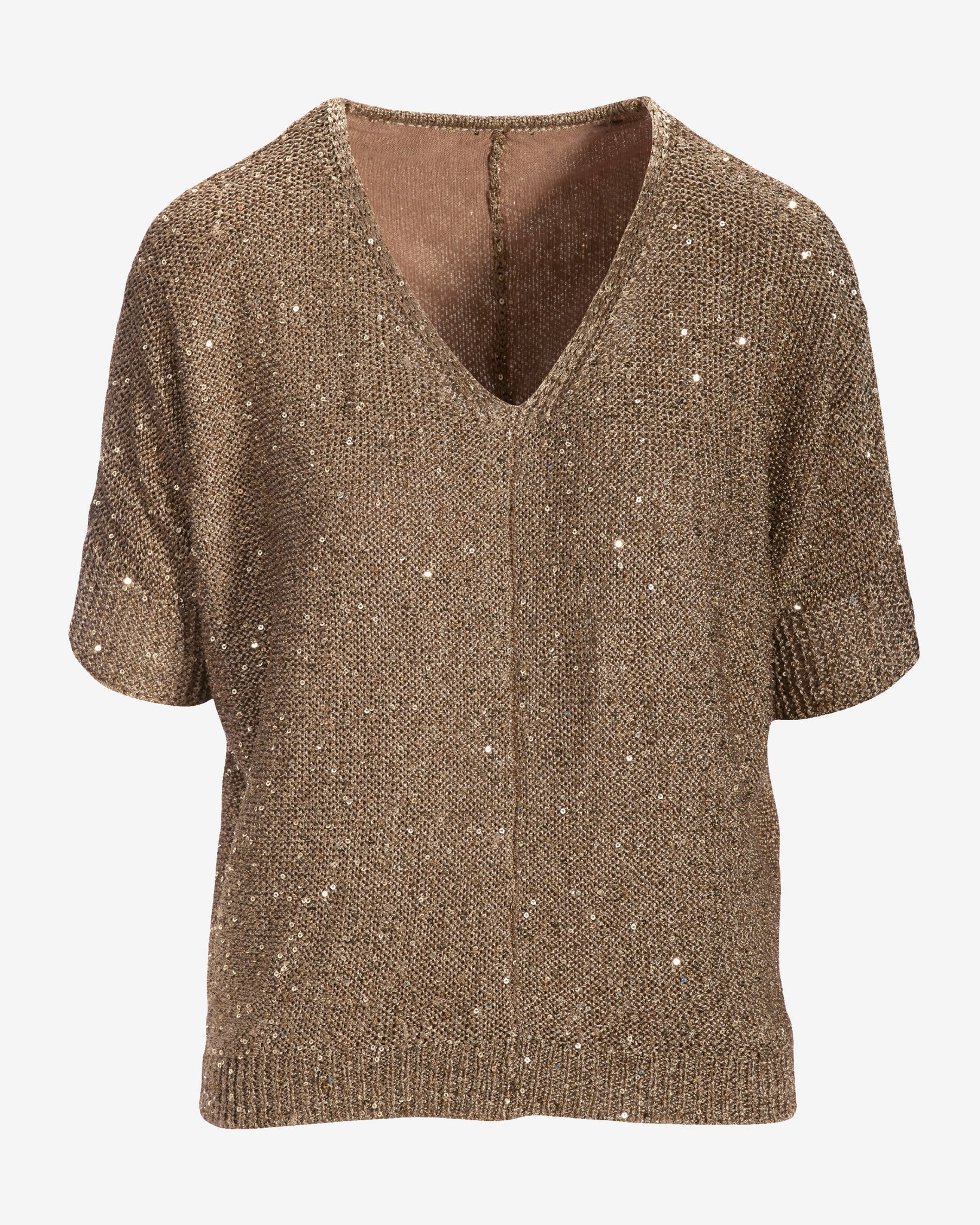 Sequin Effortless V Neck Sweater Tan - Mycitystee