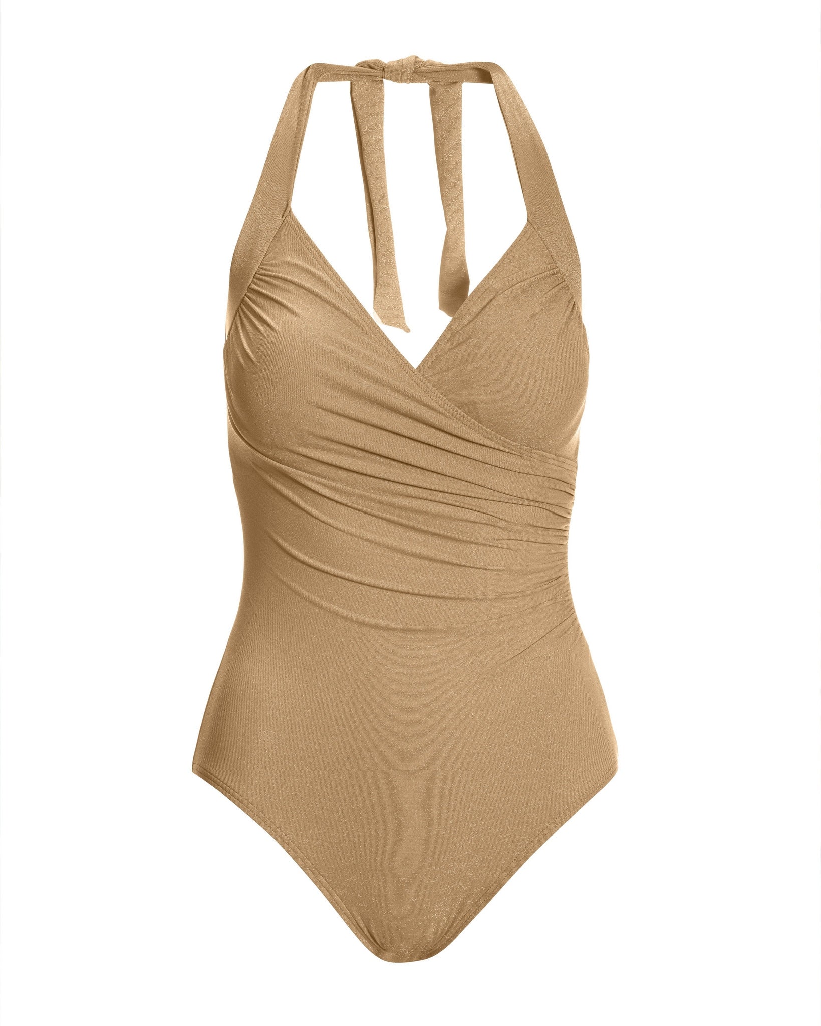 Swim Sense Gold Metallic Surplice One-Piece Swimsuit Gold Metallic - Mycitystee