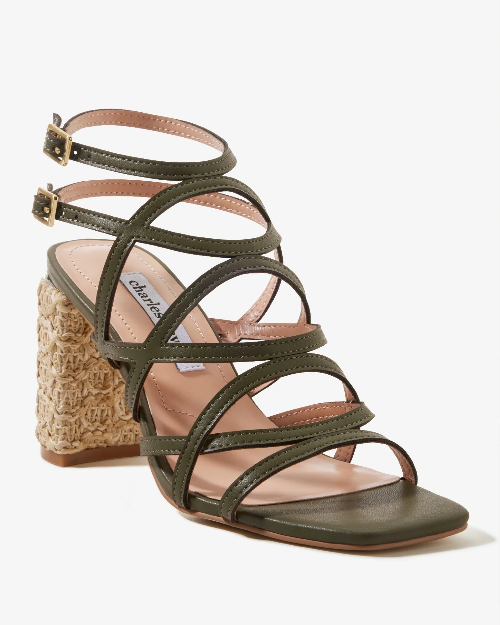 Strappy Raffia Block Heel Olive - Mycitystee