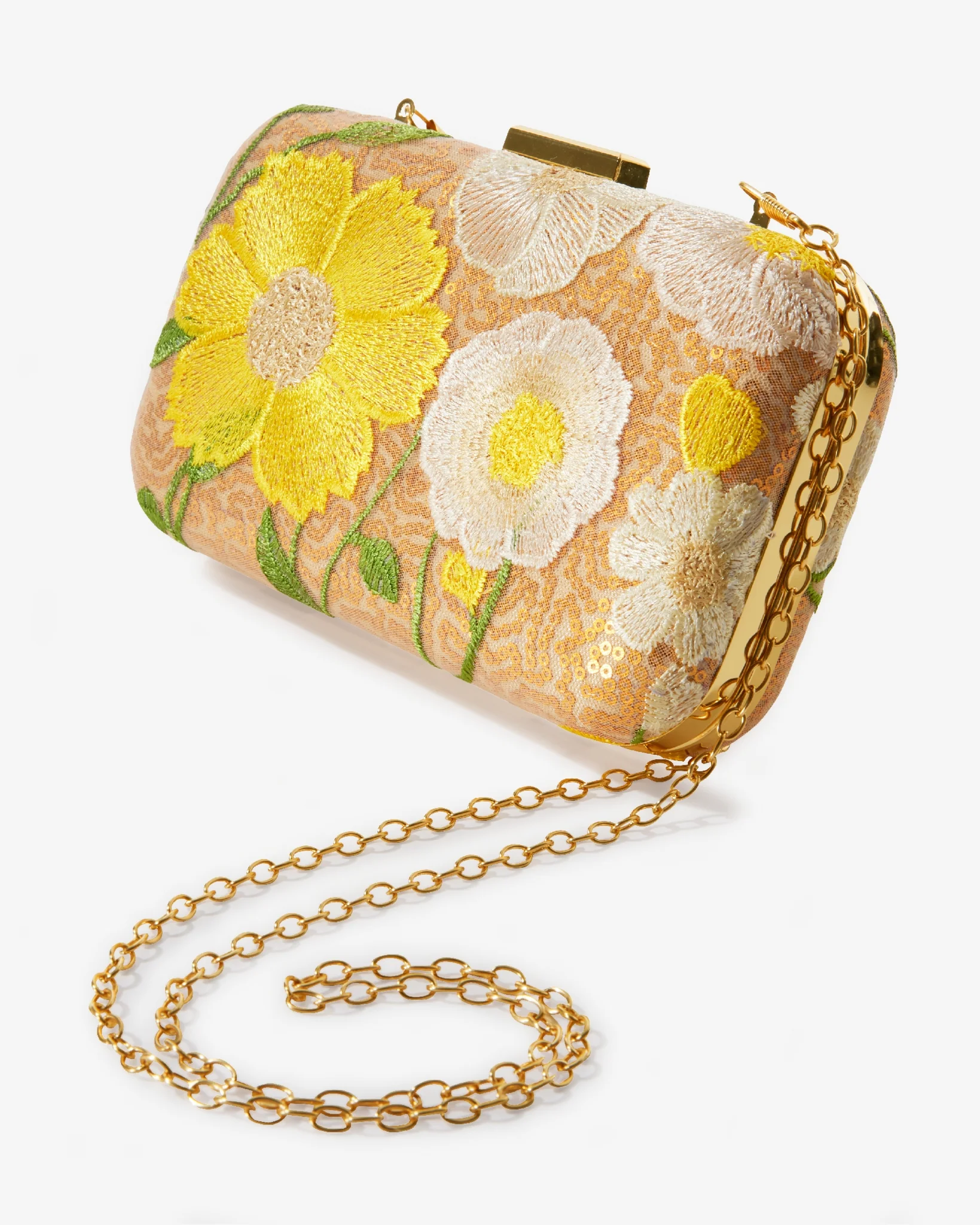 Sequin Floral Embroidered Clutch Yellow Multi - Mycitystee