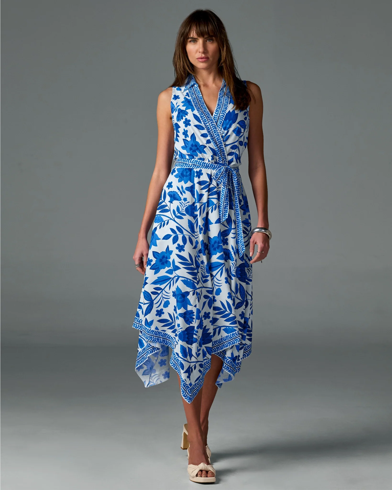 Positano Fleurs Print Surplice Midi Dress Positano Fleurs - Mycitystee