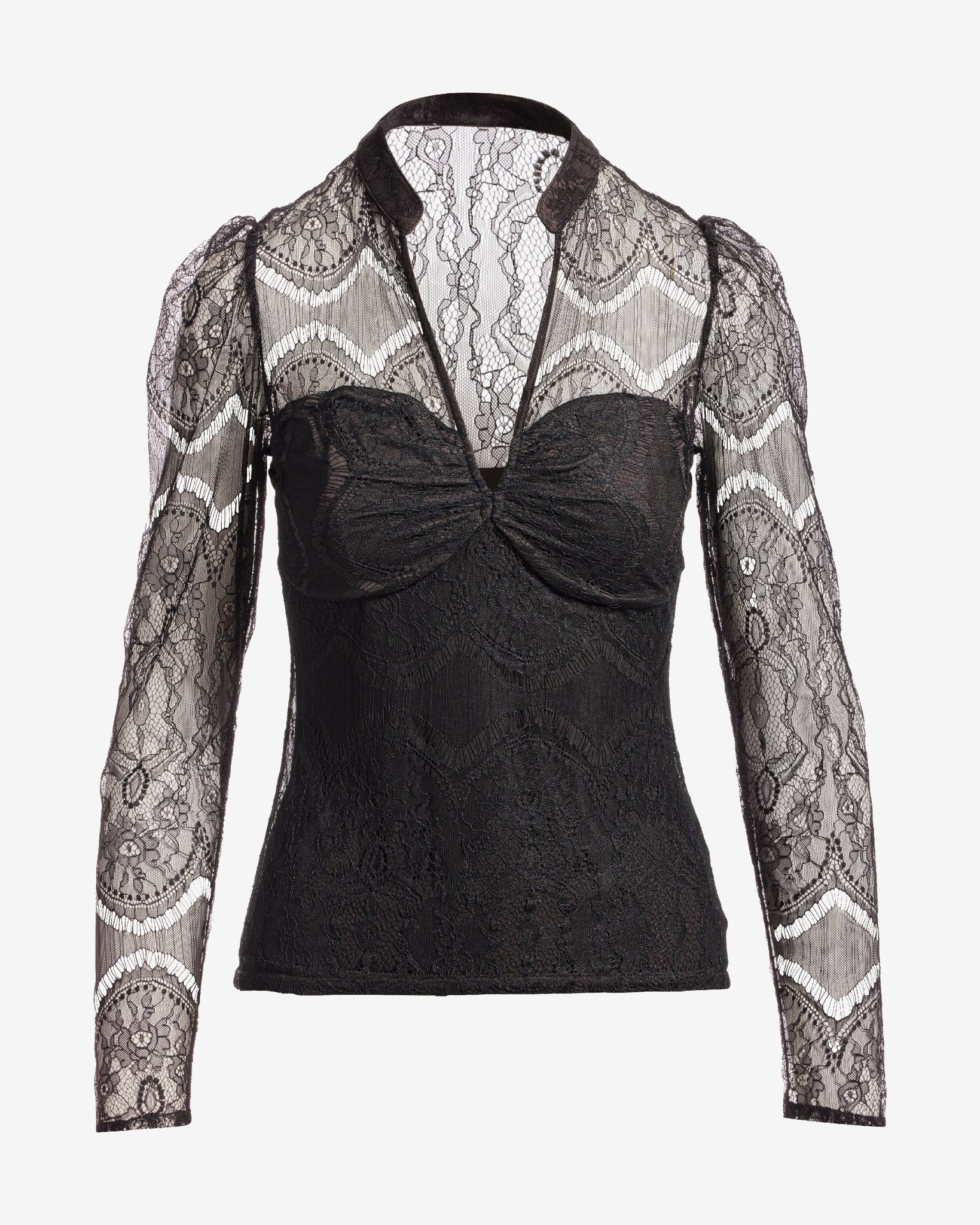 Delicate Lace Puff Sleeve Top Proper Black - Mycitystee