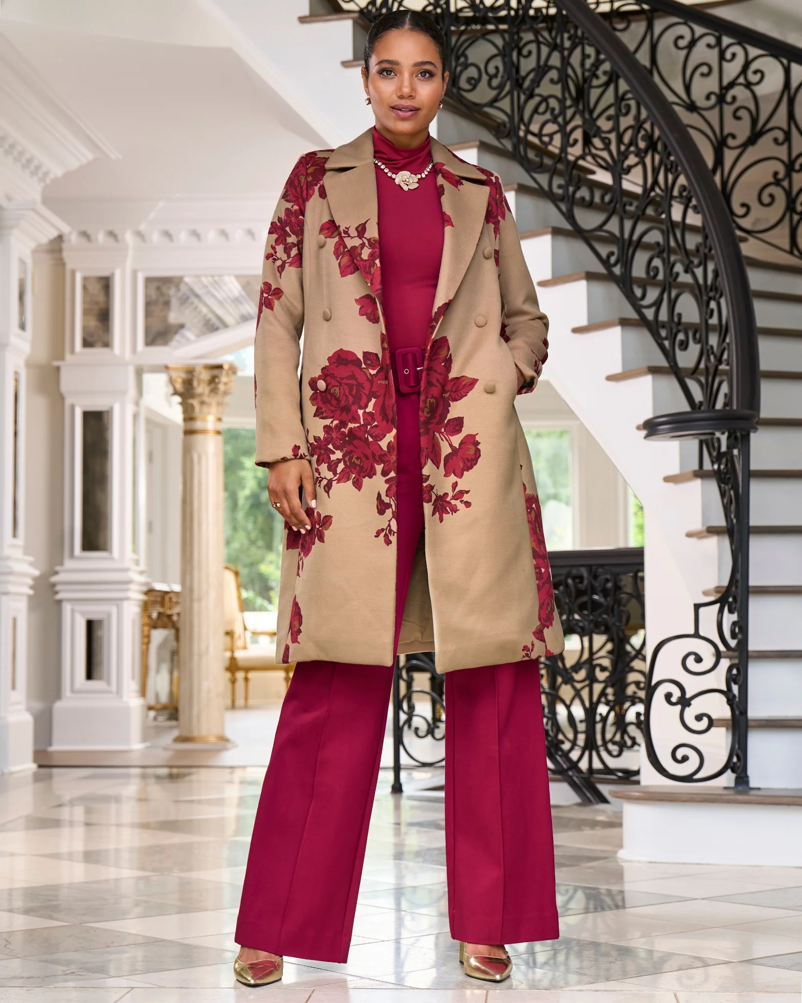 Malibu Belted Ponte High Waist Wide Leg Trouser Pant Rumba Red - Mycitystee