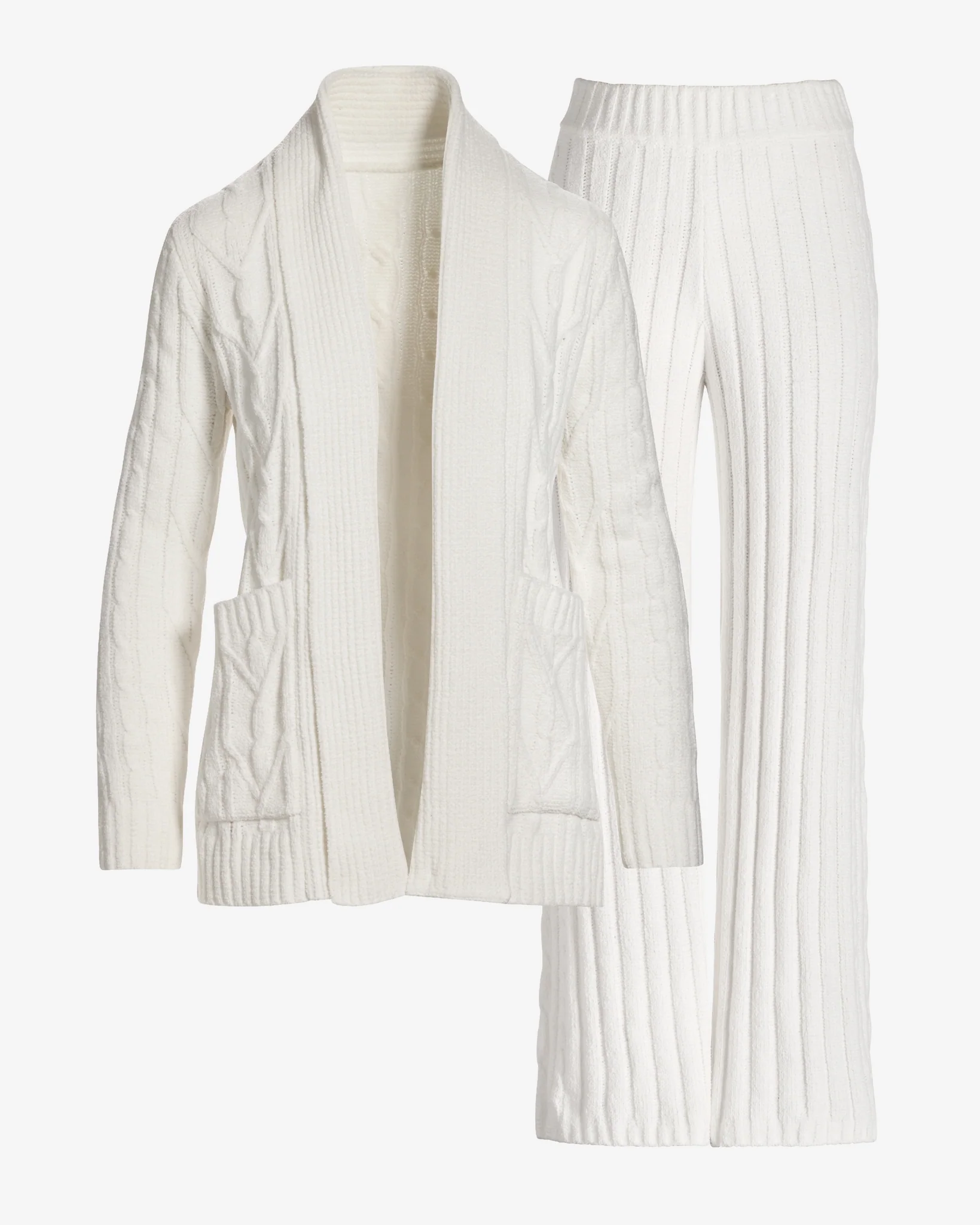 Cable Cardigan Wide Leg Lounge Set Off White - Mycitystee