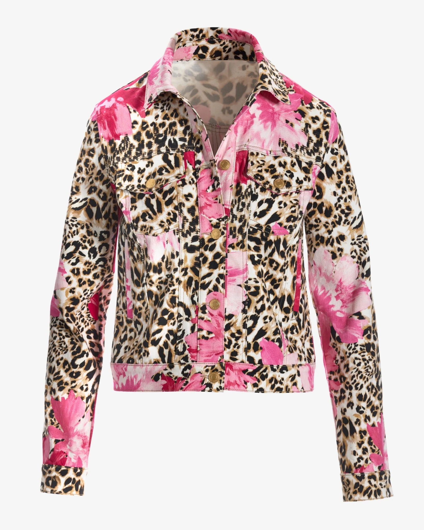 Cheetah Blooms Print Essential Denim Jacket Neutral/Pink - Mycitystee