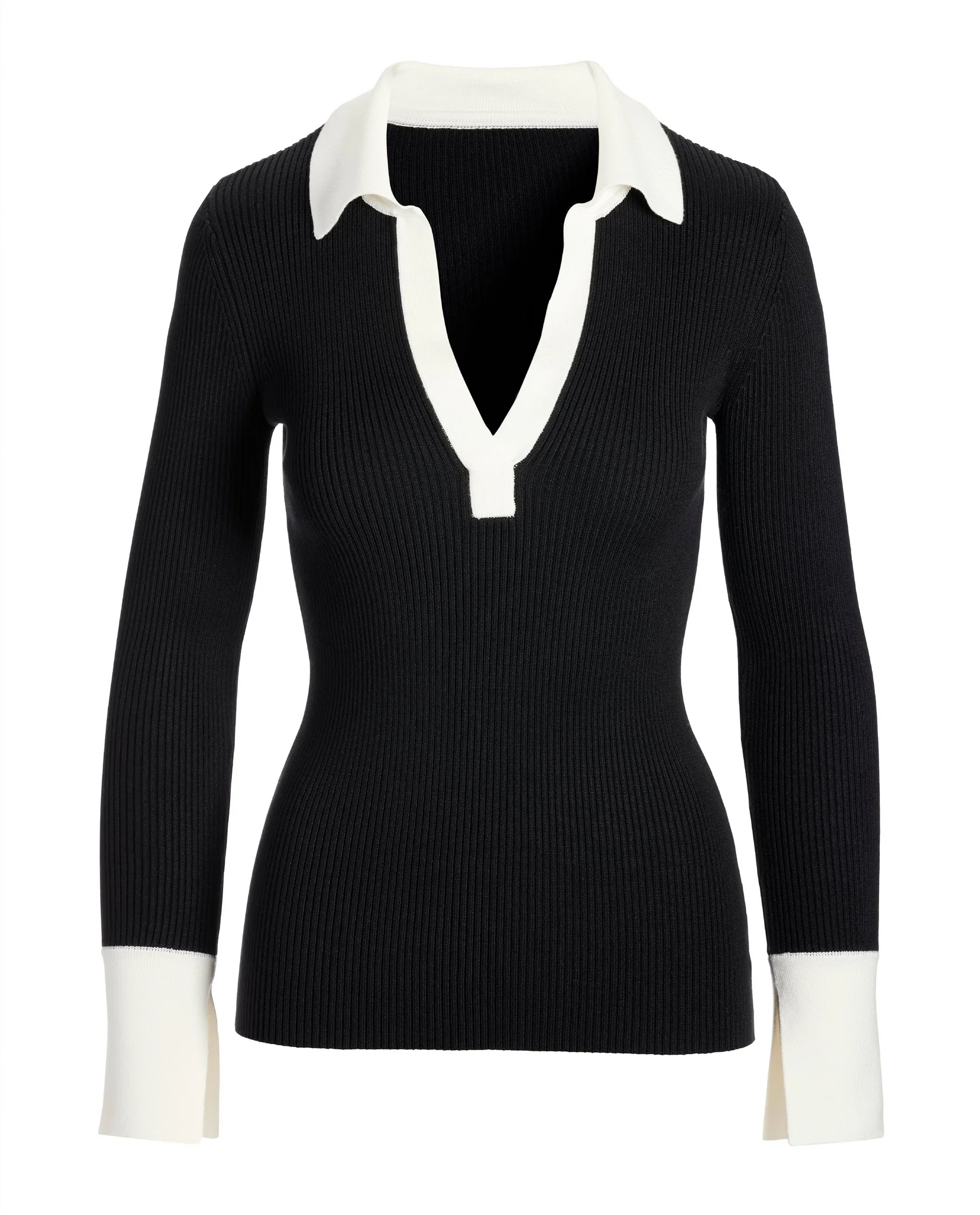 Colorblock Collar Rib Sweater Black/White - Mycitystee