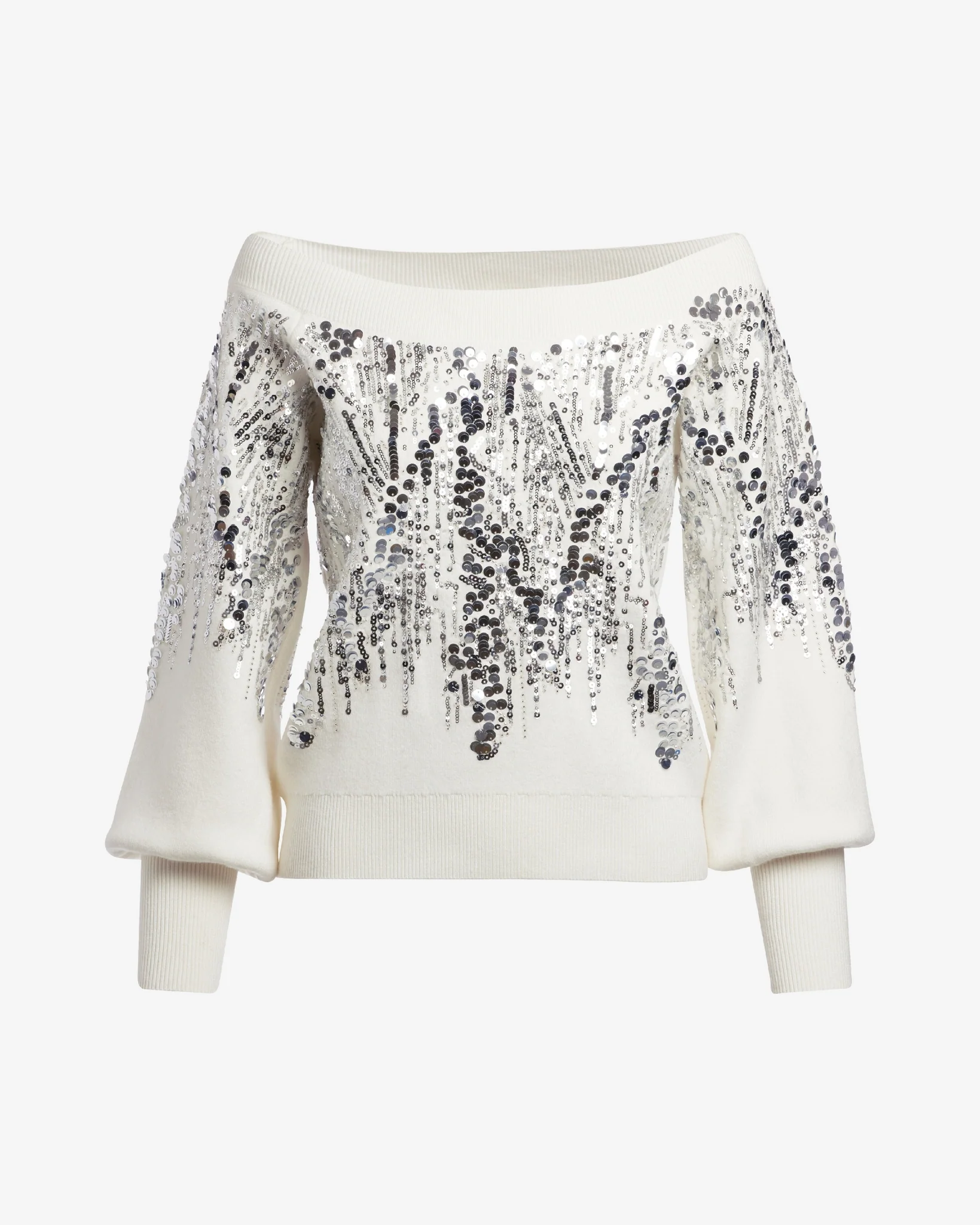 Sequin Embellished Slouchy Sweater Off White Silver - Mycitystee