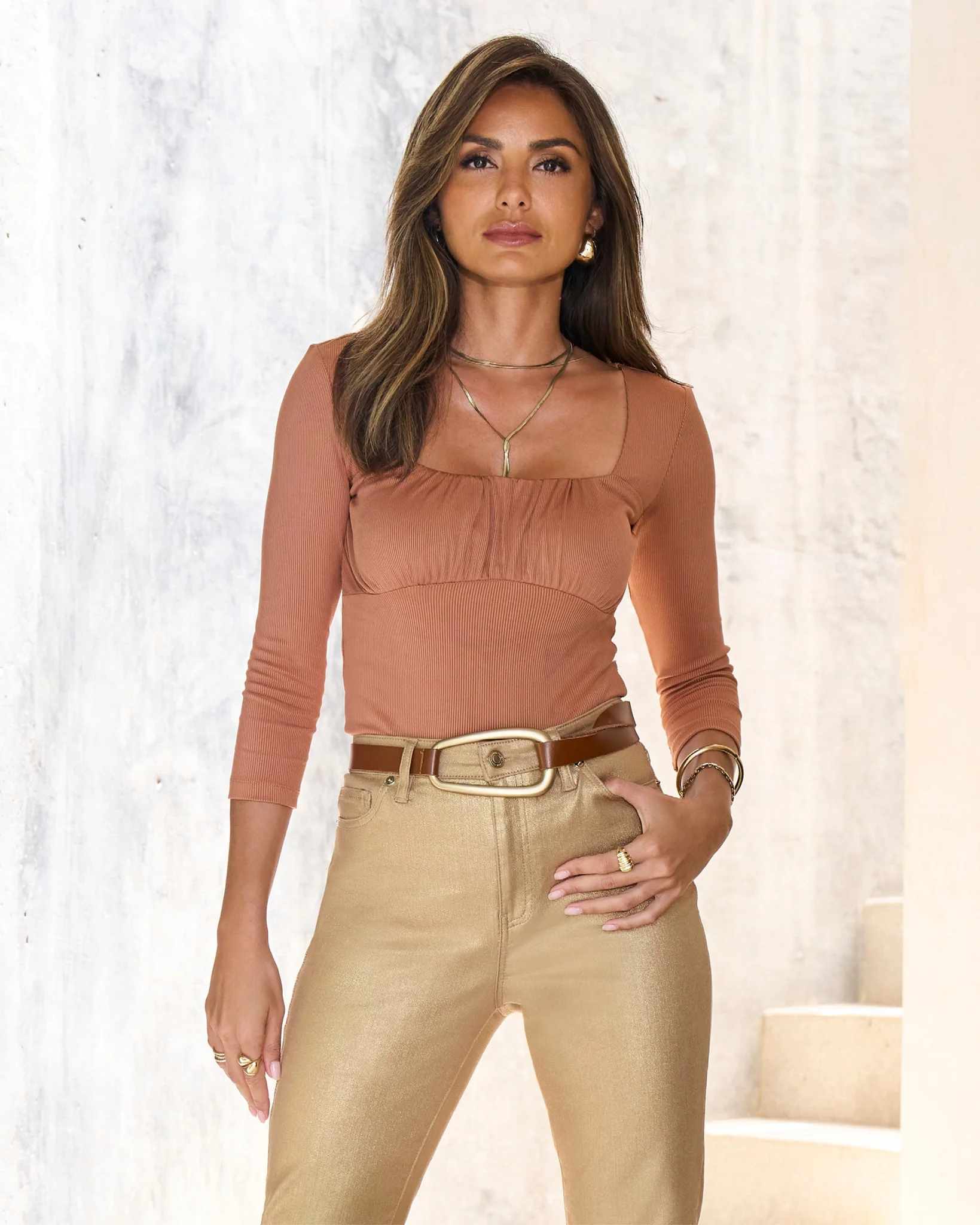 Knotted Leather Hardware Belt Cognac - Mycitystee