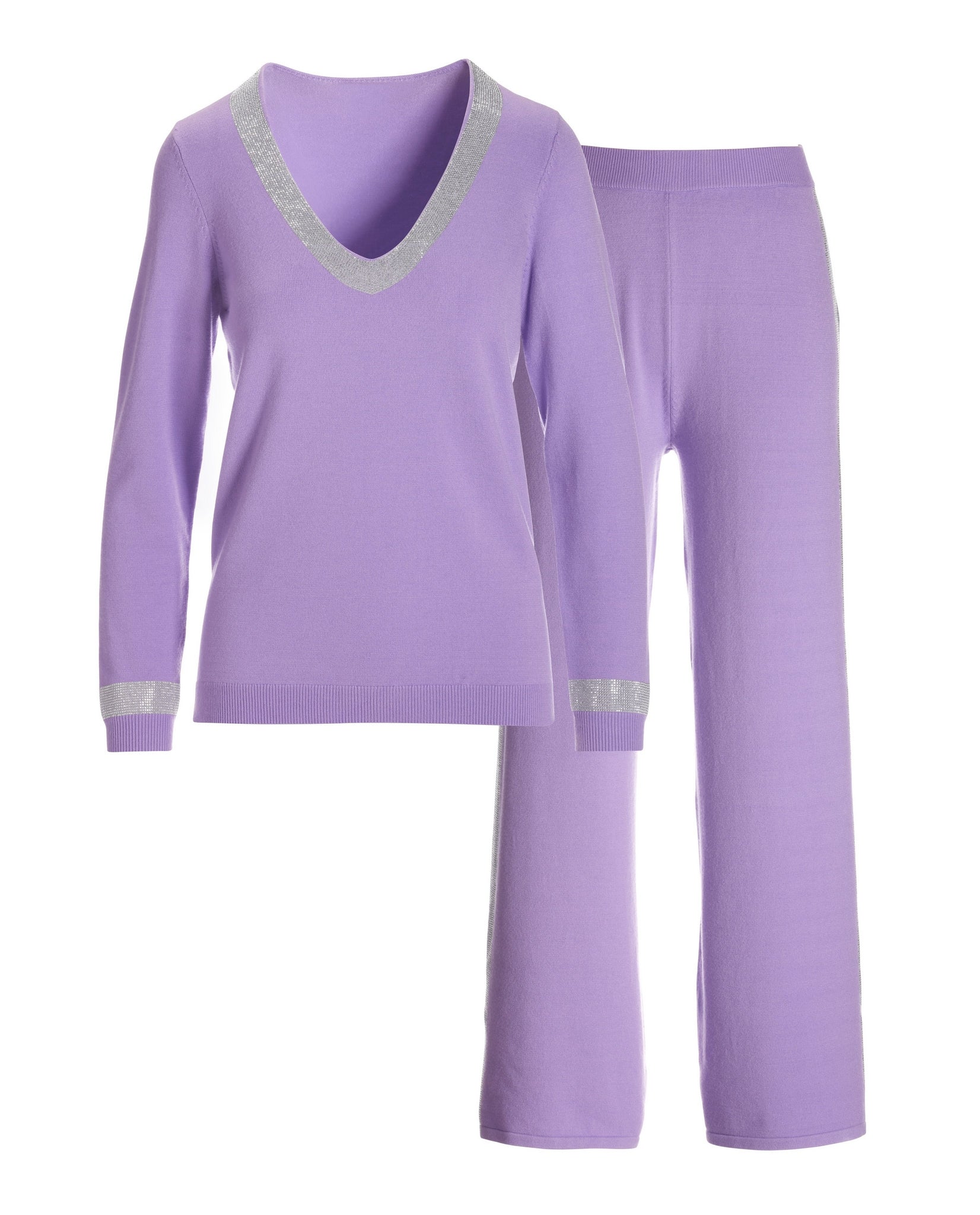 Embellished V Neck Sweater Lounge Set Lavendula - Mycitystee