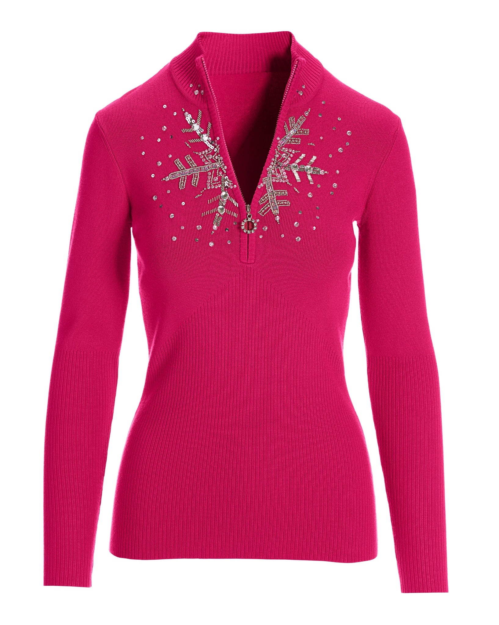 Snowflake Zip Sweater Pink Peacock - Mycitystee