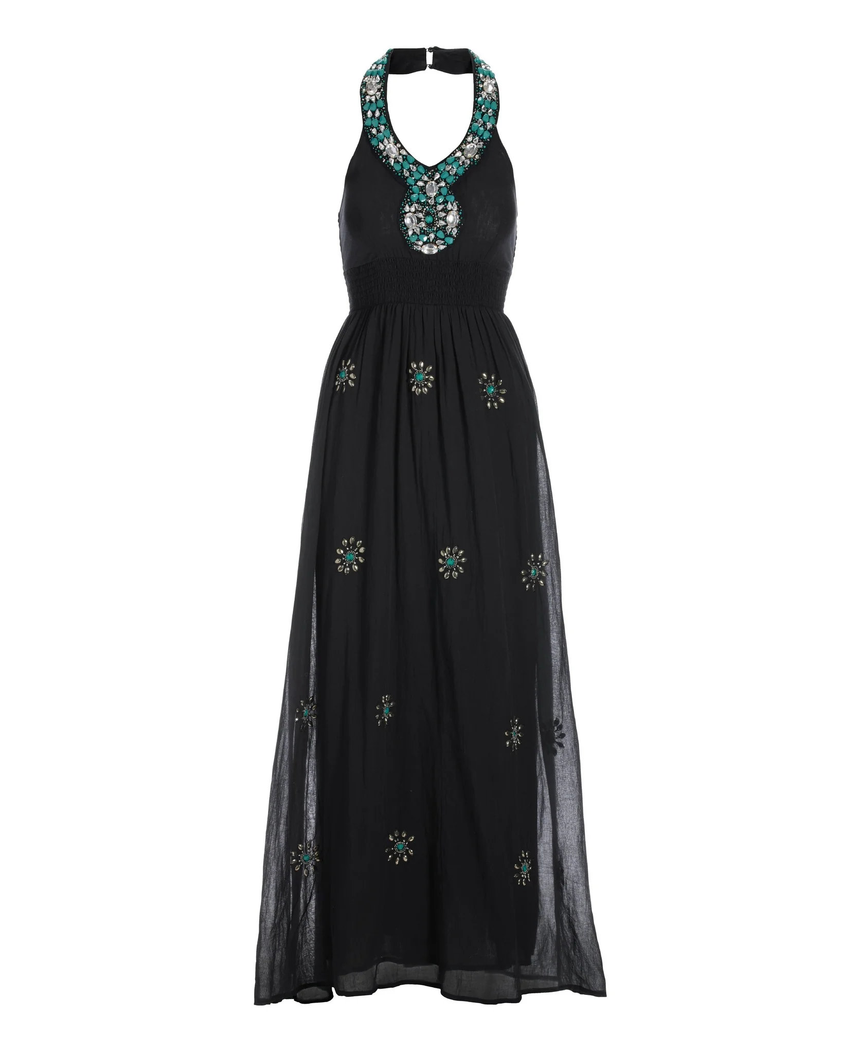 Turquoise Embellished Halter Maxi Dress Black - Mycitystee