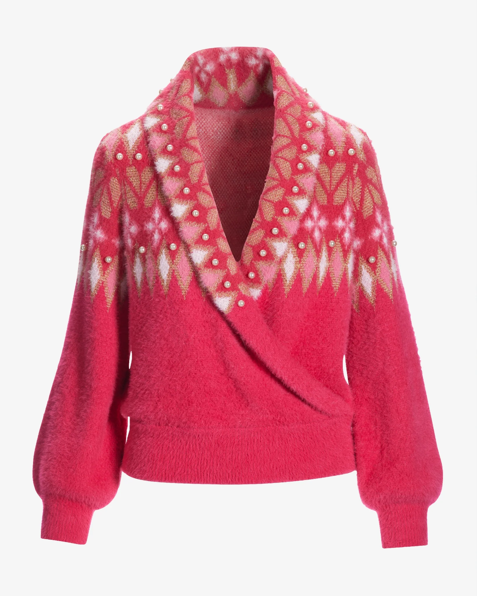 Fair Isle Shawl Collar Sweater Raspberry - Mycitystee