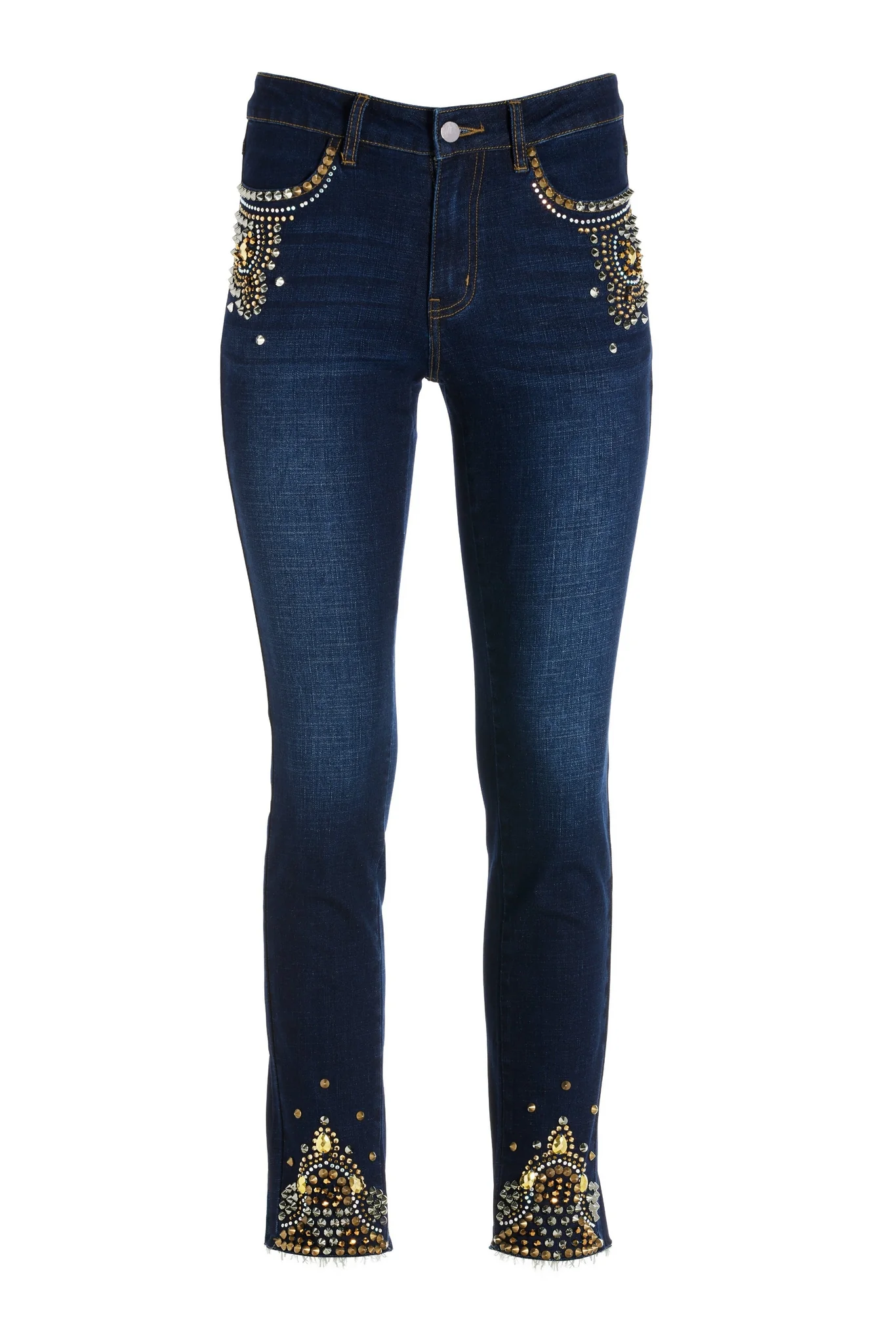 Studded High Rise Five Pocket Jean Dark Wash - Mycitystee