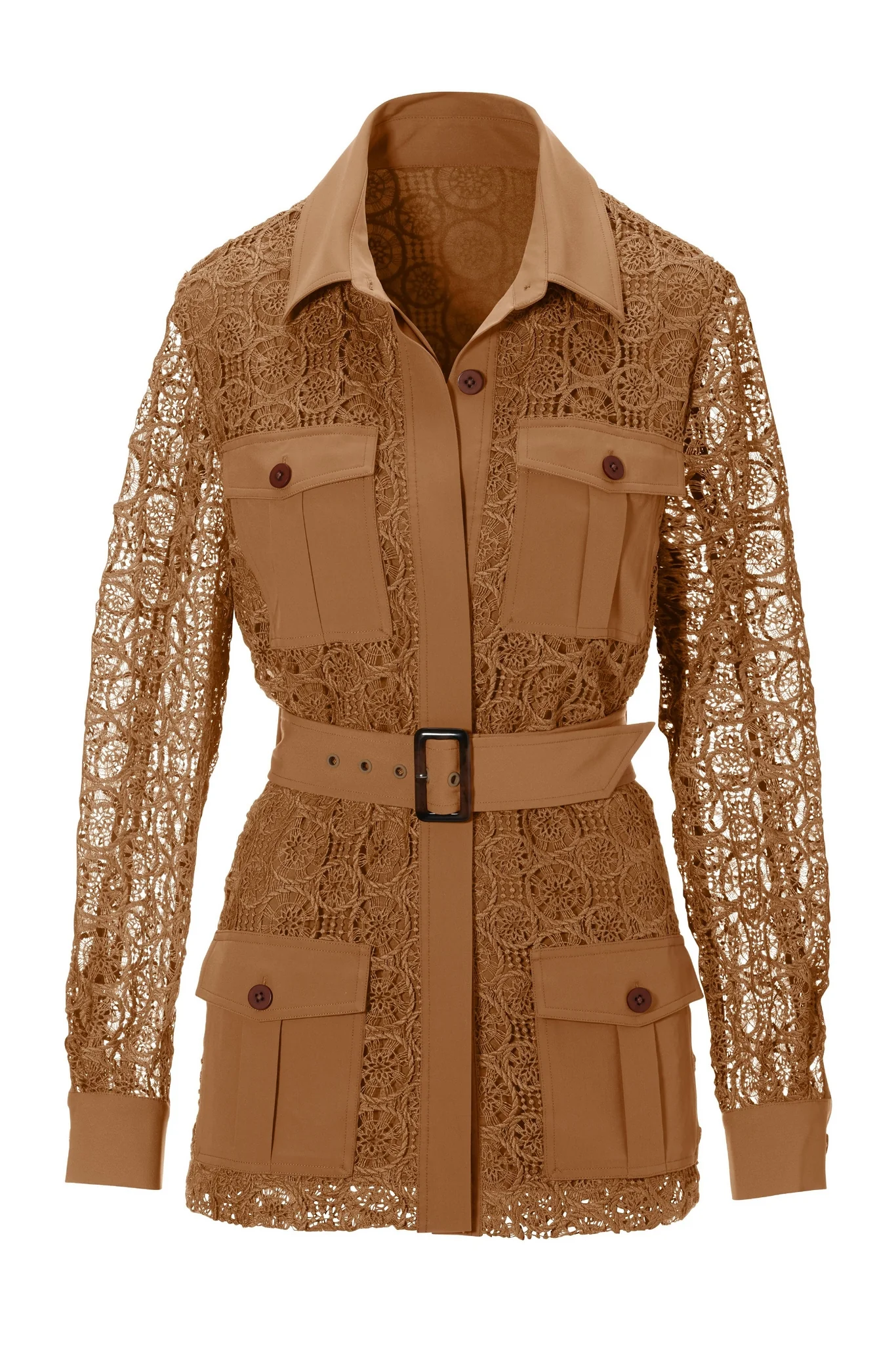 Lace Belted Utility Jacket Almond - Mycitystee