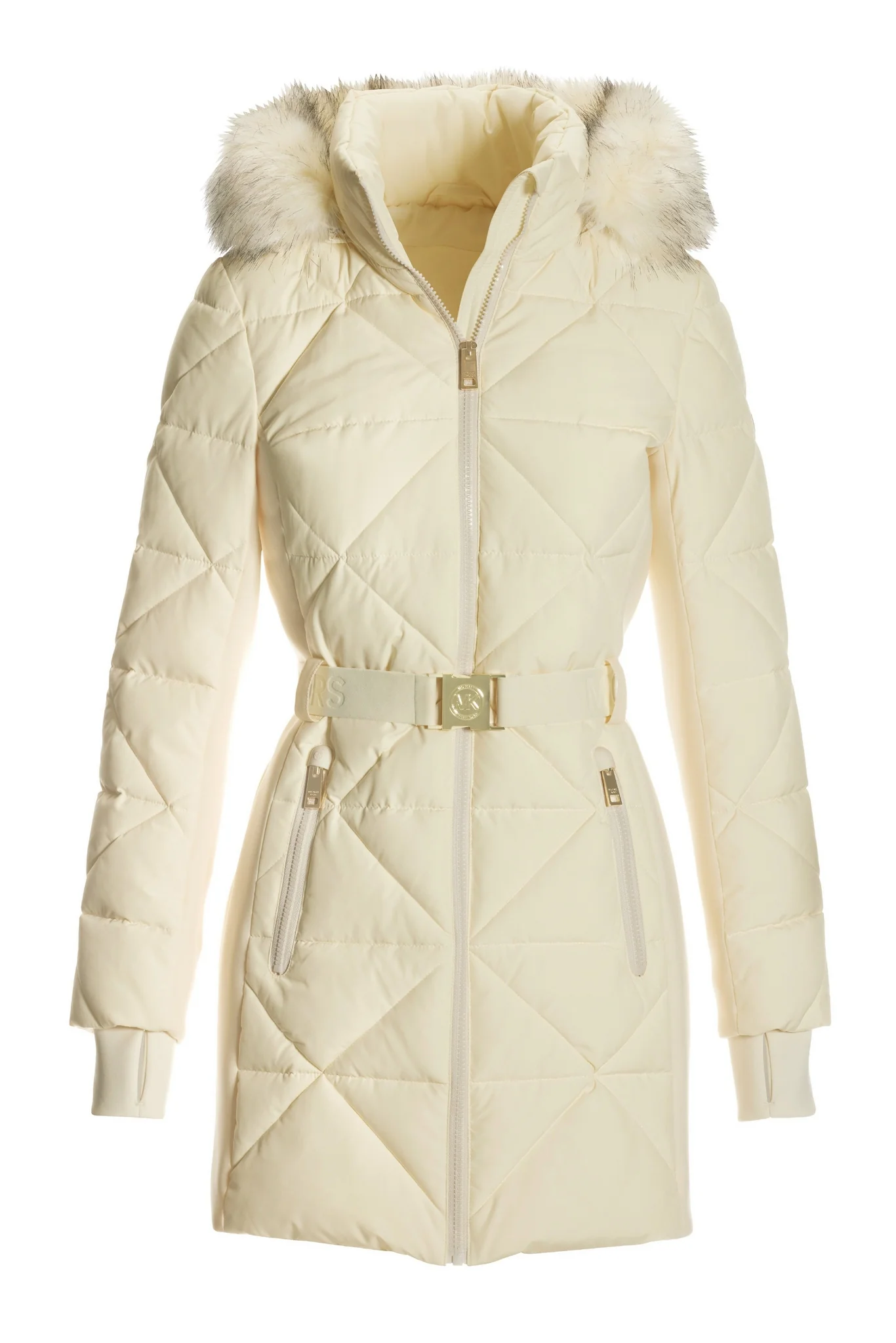 Belted Puffer Jacket Bone - Mycitystee
