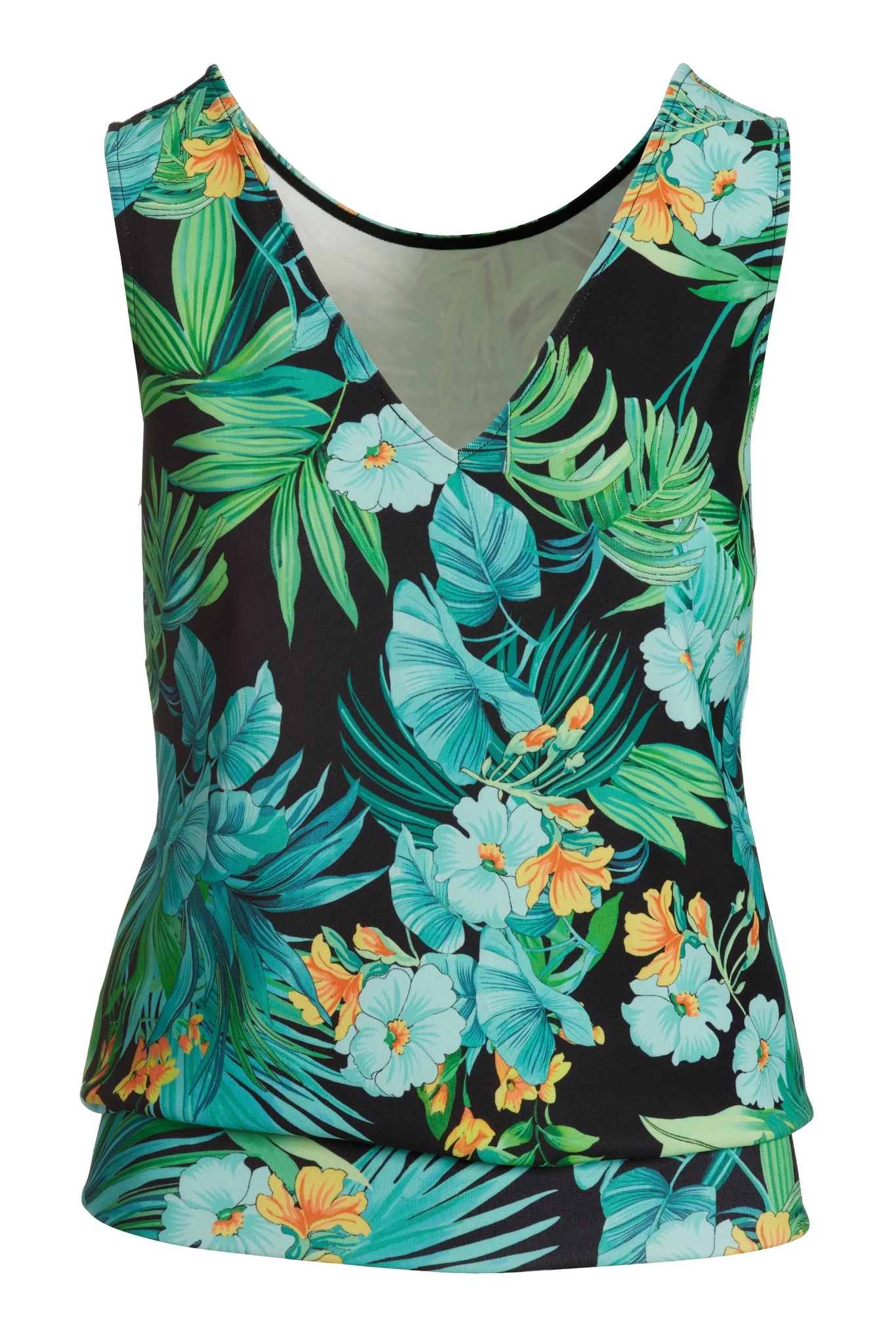 BEYOND TRAVEL TROPICAL PRINTED SLEEVELESS BLOUSON TOP Green Multi - Mycitystee