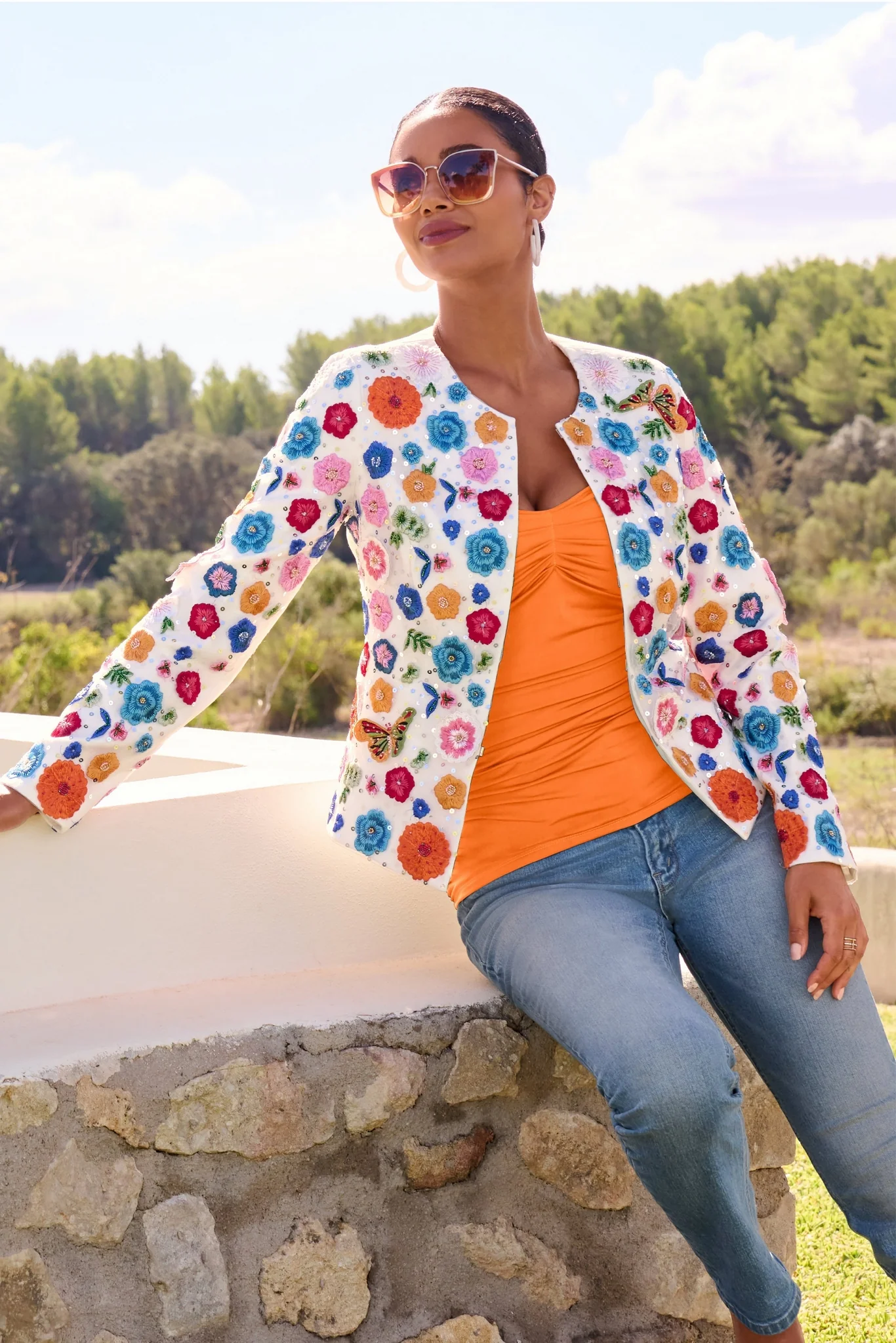 Embroidered Floral Butterfly Jacket Multi - Mycitystee