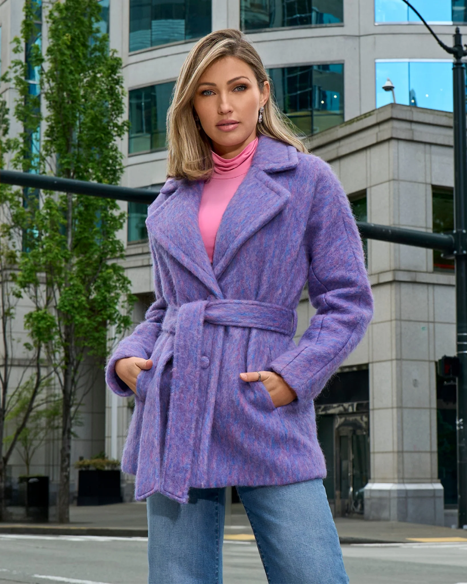 Multi Color Tie Waist Coat Pink/Blue - Mycitystee