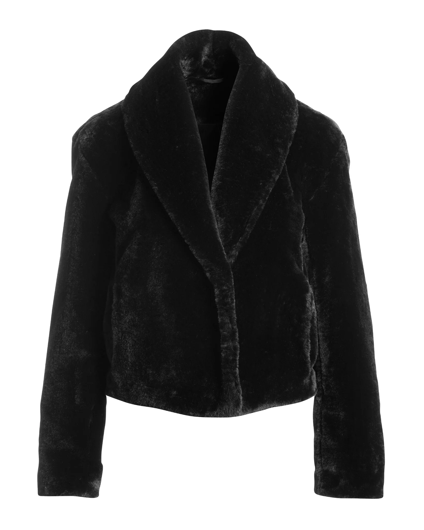 Shawl Collar Versatile Faux Fur Chubby Black - Mycitystee