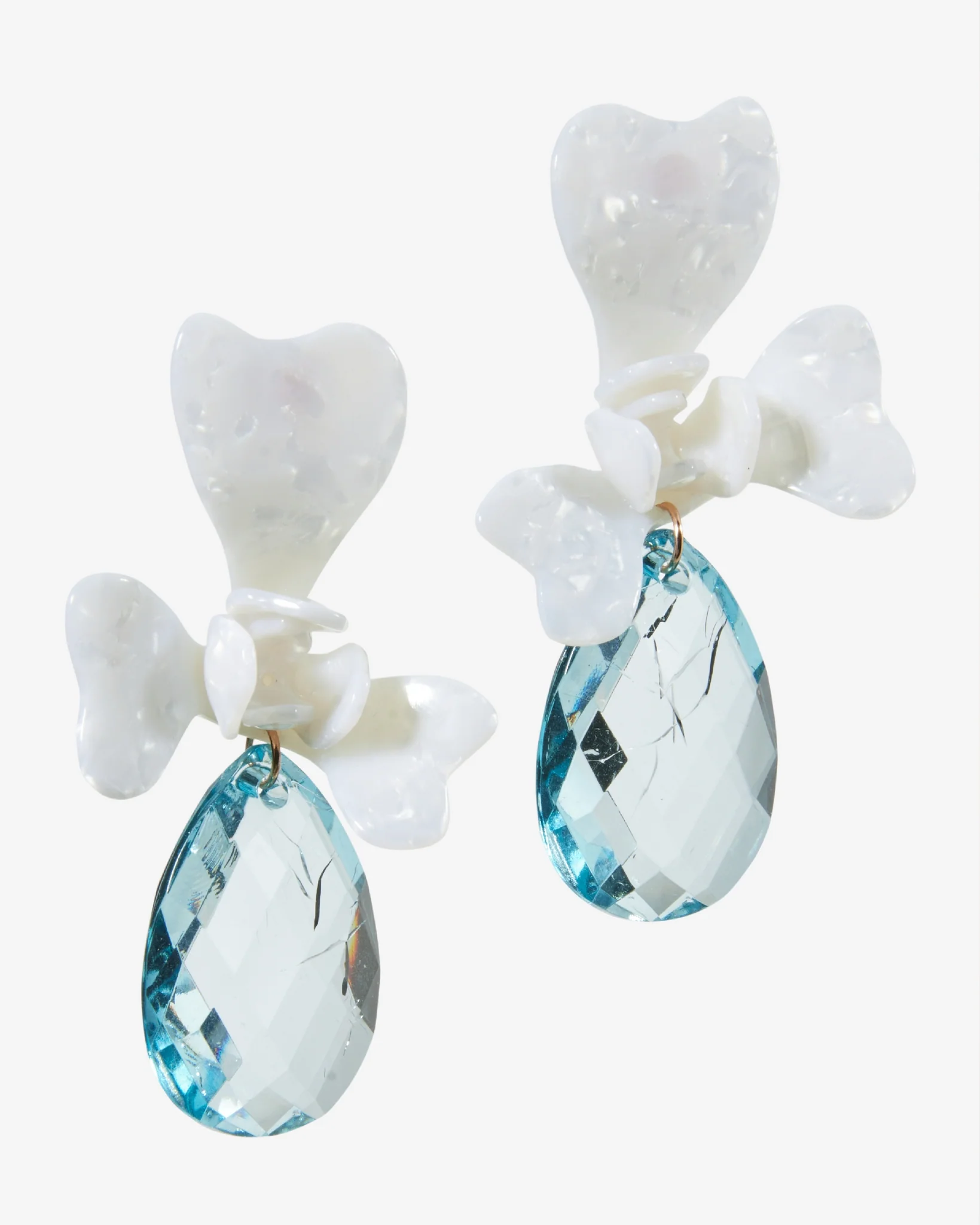 3D Floral Gem Drop Earring Blue - Mycitystee
