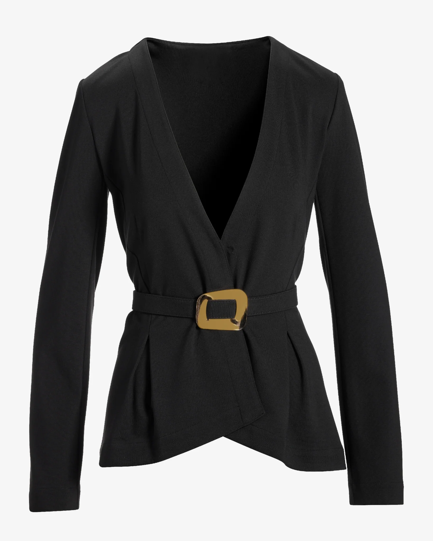 Sleek Ponte Drape Hardware Belted Jacket Black - Mycitystee