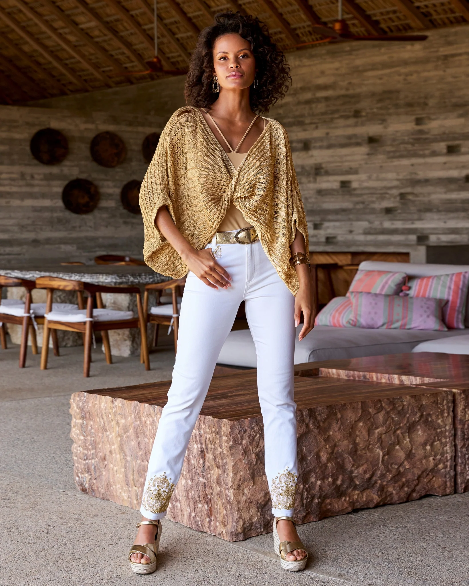 White and Gold Embellished Slim-Straight Jean White/Gold - Mycitystee