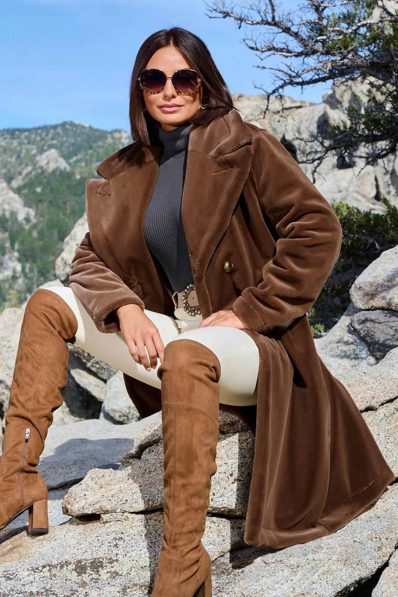 Plush Double-Breasted Teddy Coat Toffee - Mycitystee