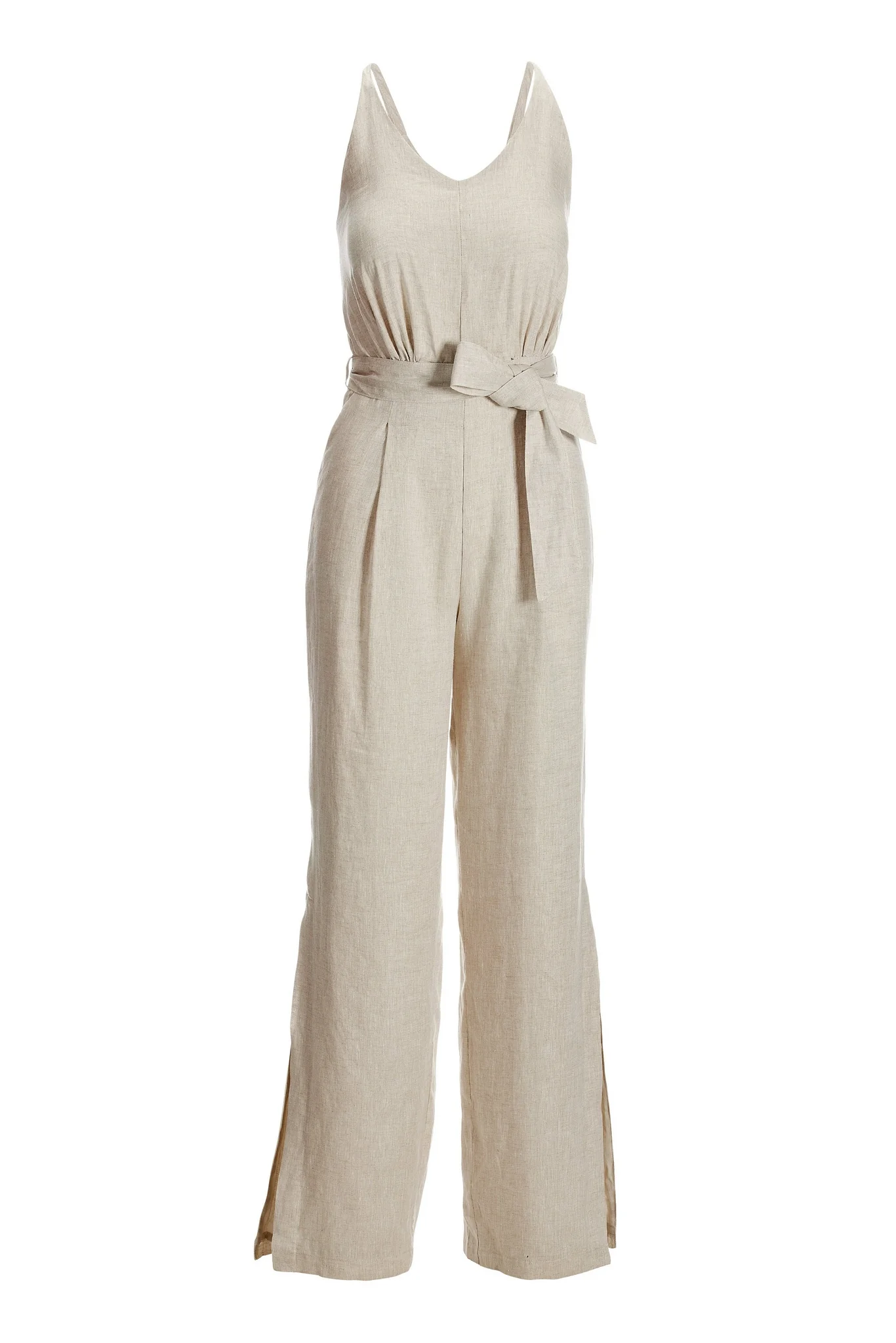 Side Slit Linen Jumpsuit Flax - Mycitystee