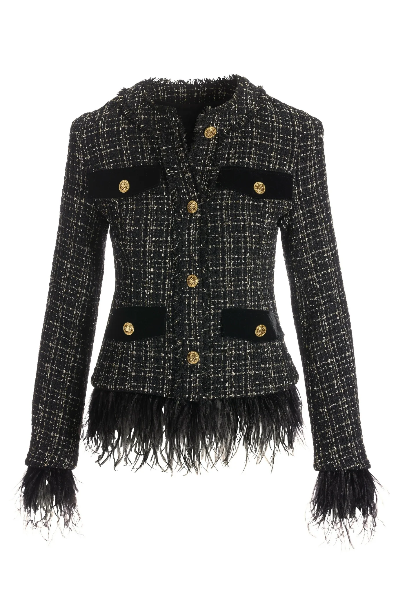 Faux-Feather Tweed Parisian Jacket Black - Mycitystee
