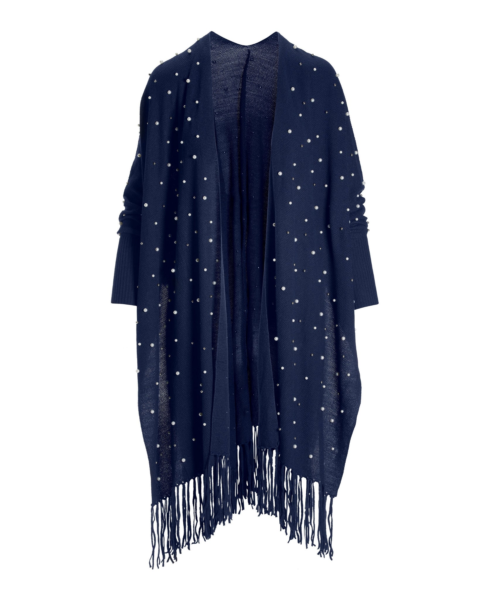Pearl Embellished Poncho Navy - Mycitystee