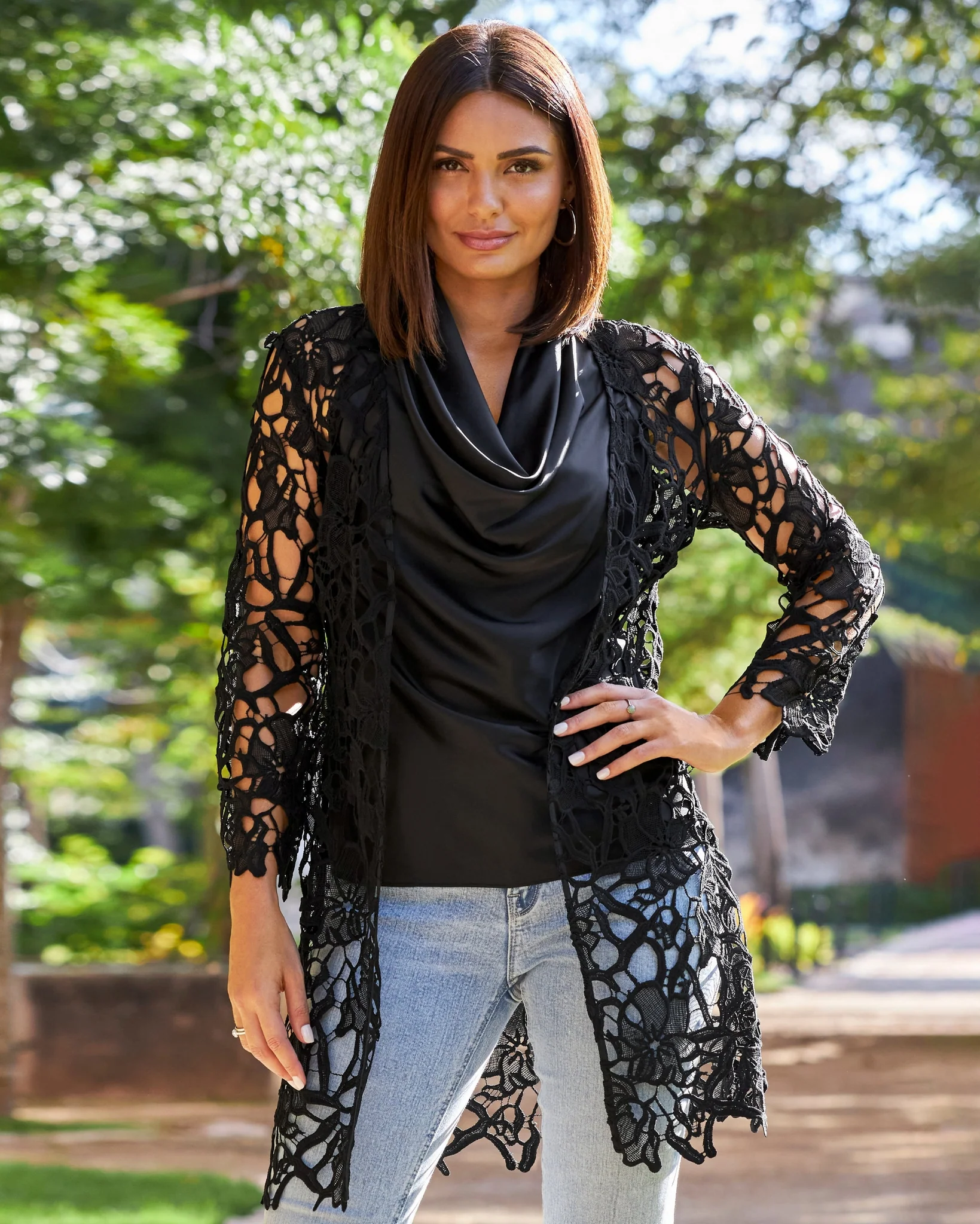 Lace Hip Length Duster Black - Mycitystee