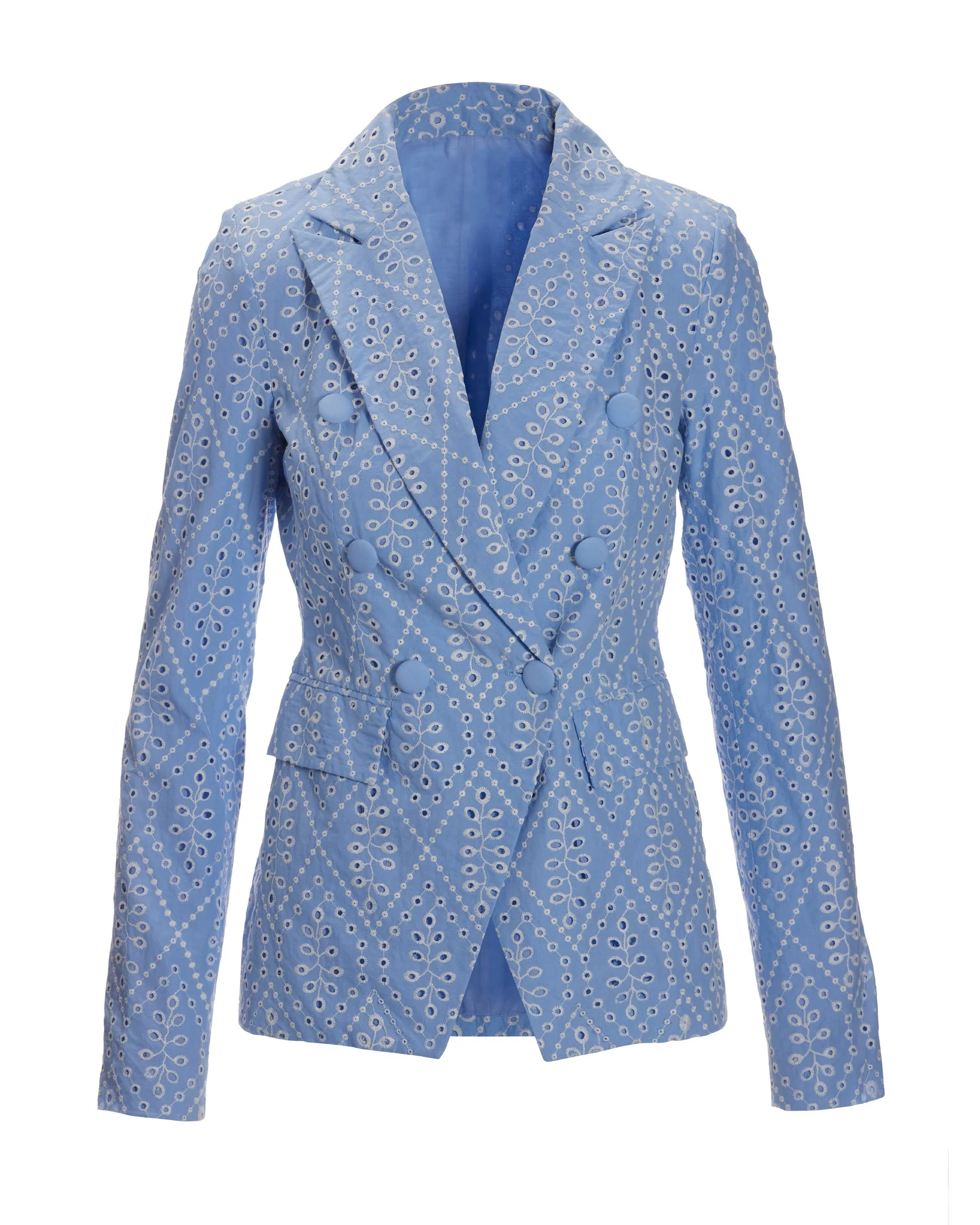 Two-Tone Eyelet Blazer Jacket Blue/White - Mycitystee
