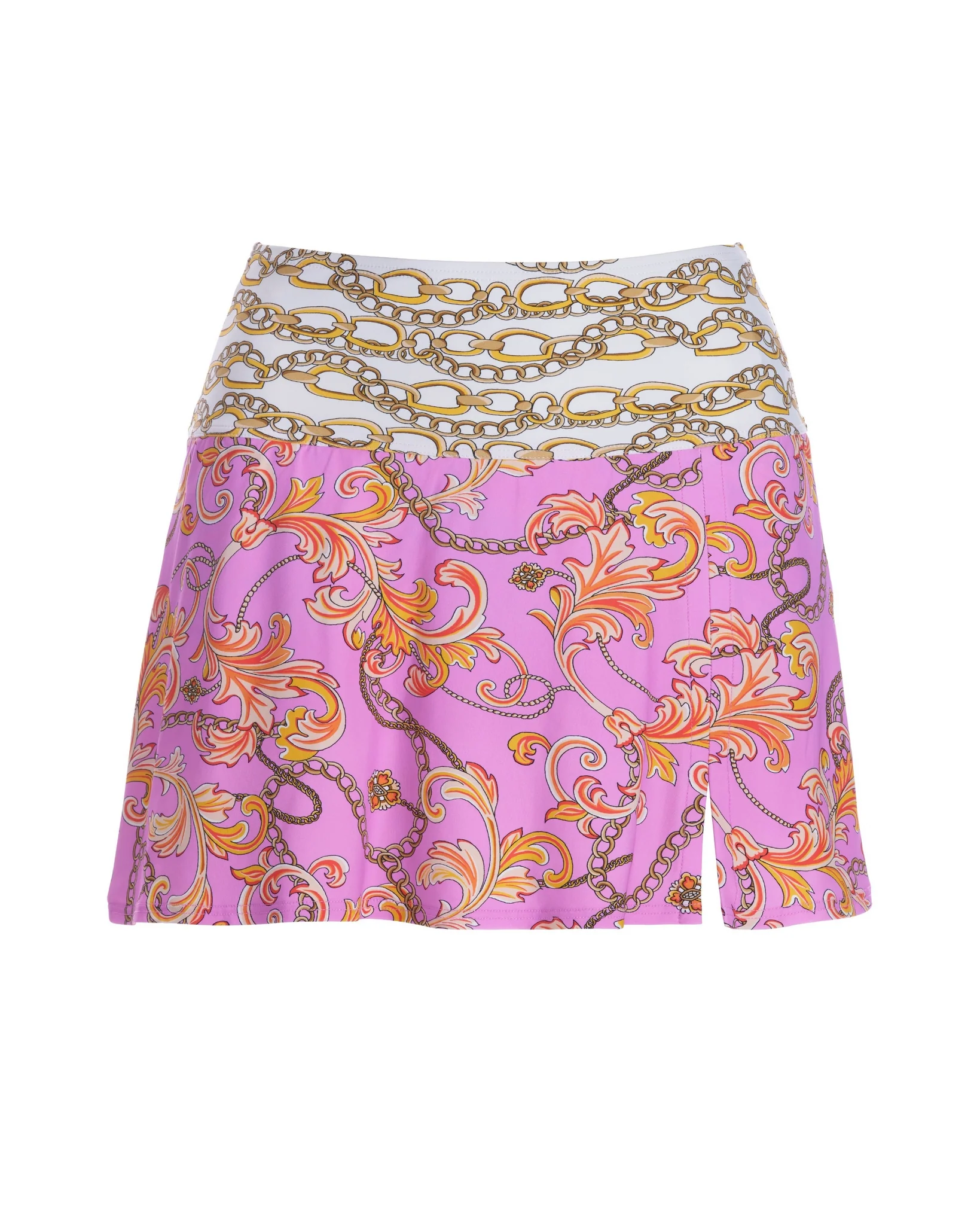 Swim Sense Filigree Status Print High-Waisted Skirted Bottom Pink - Mycitystee