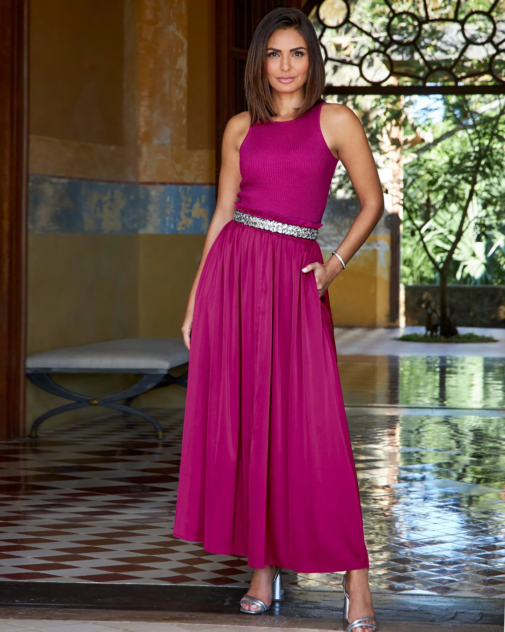 Ruffle Waist Pull-On Charmeuse Skirt Wild Aster - Mycitystee