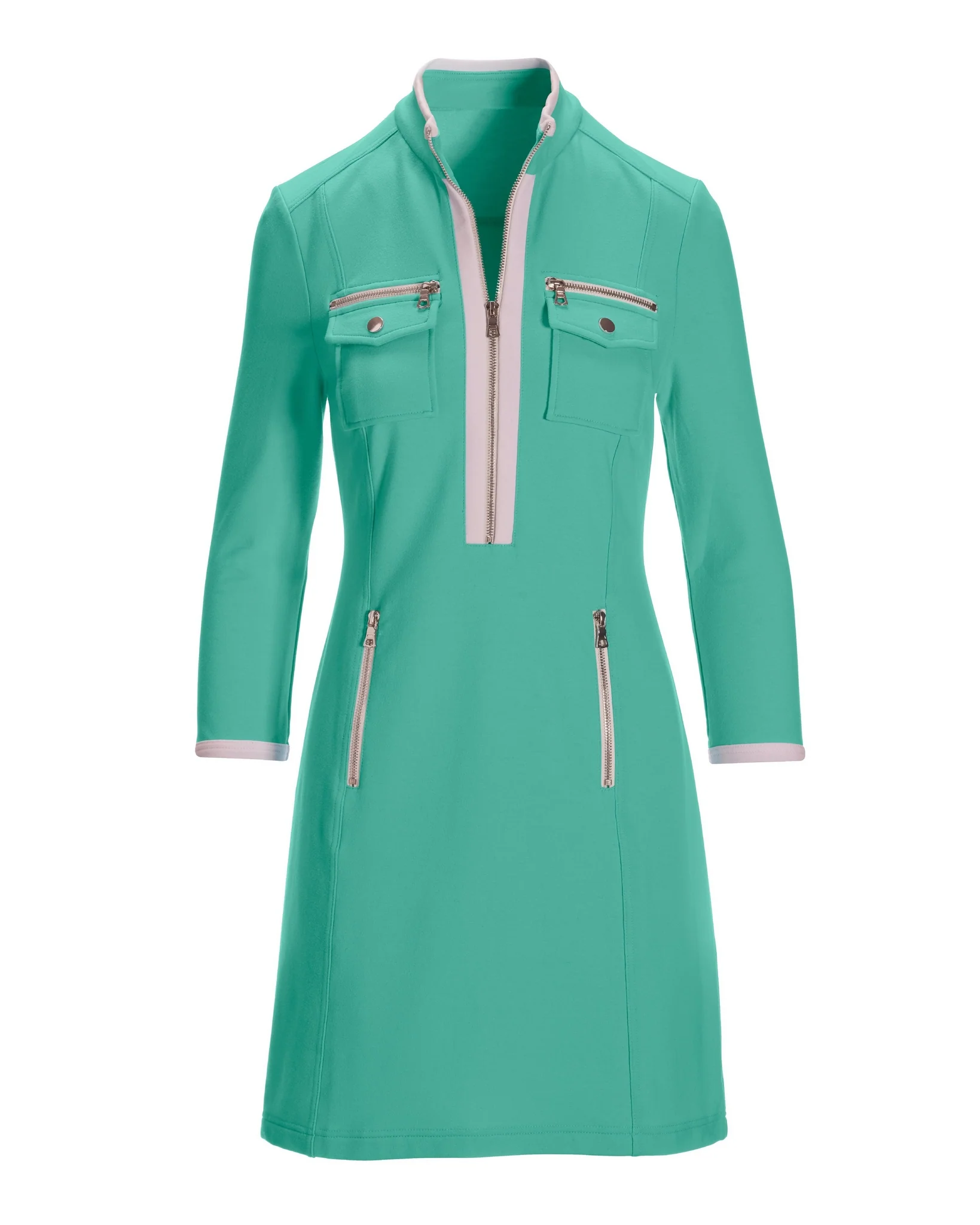 Three Qtr Slv Chic Zip Dress Pool Blue - Mycitystee