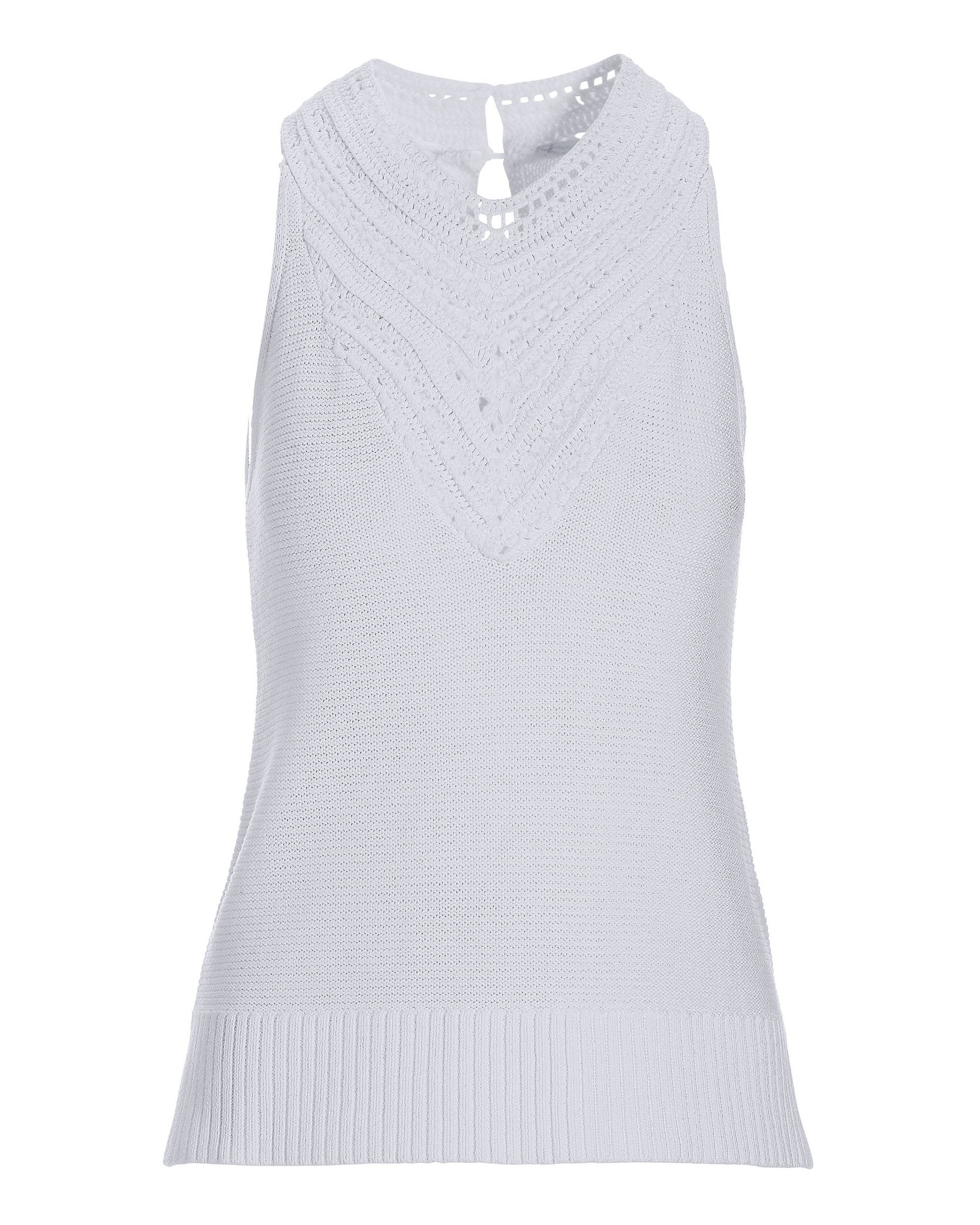 Crochet Trim High-Neck Tank White - Mycitystee