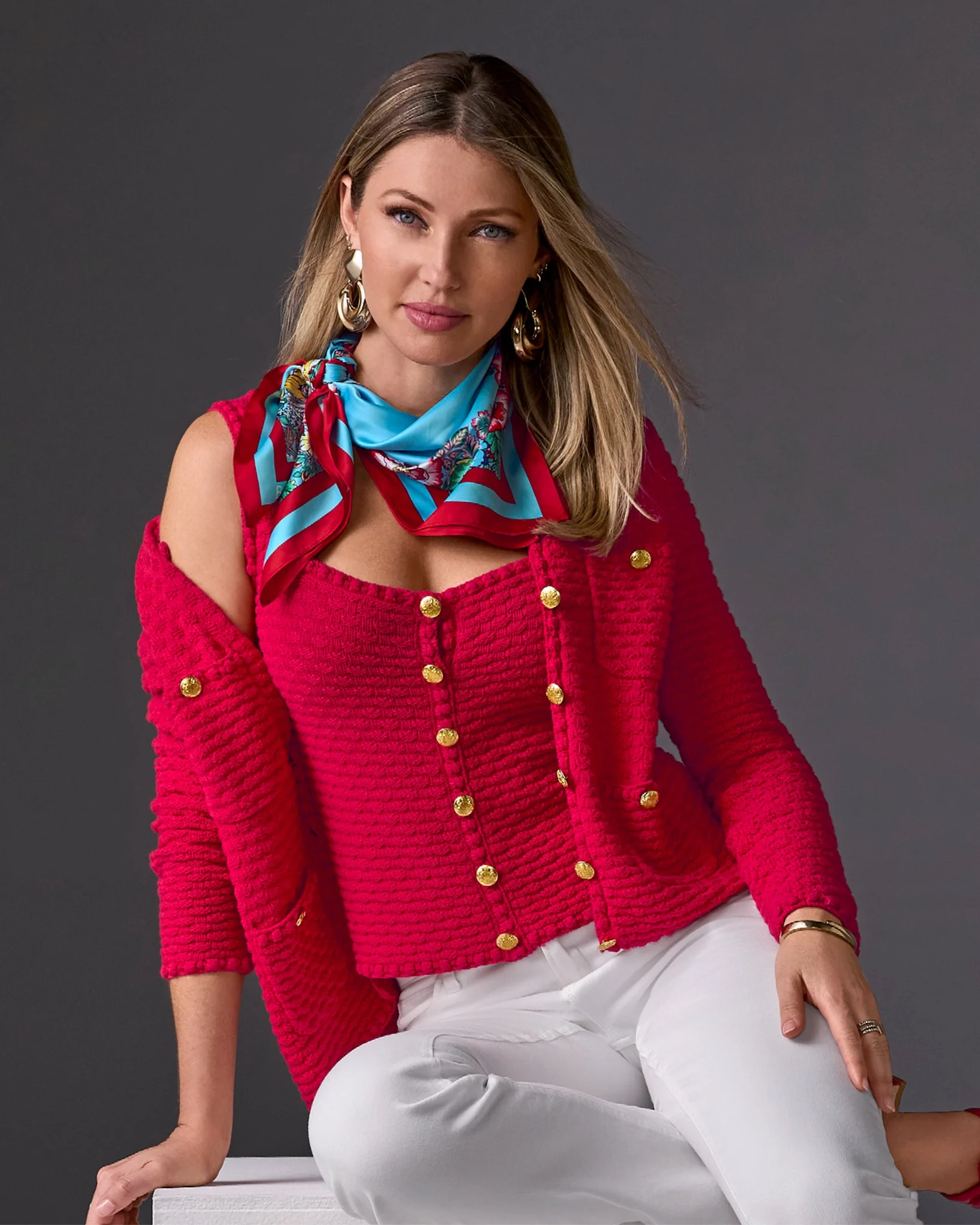 Button Detail Pocket Sweater Cardigan True Red - Mycitystee