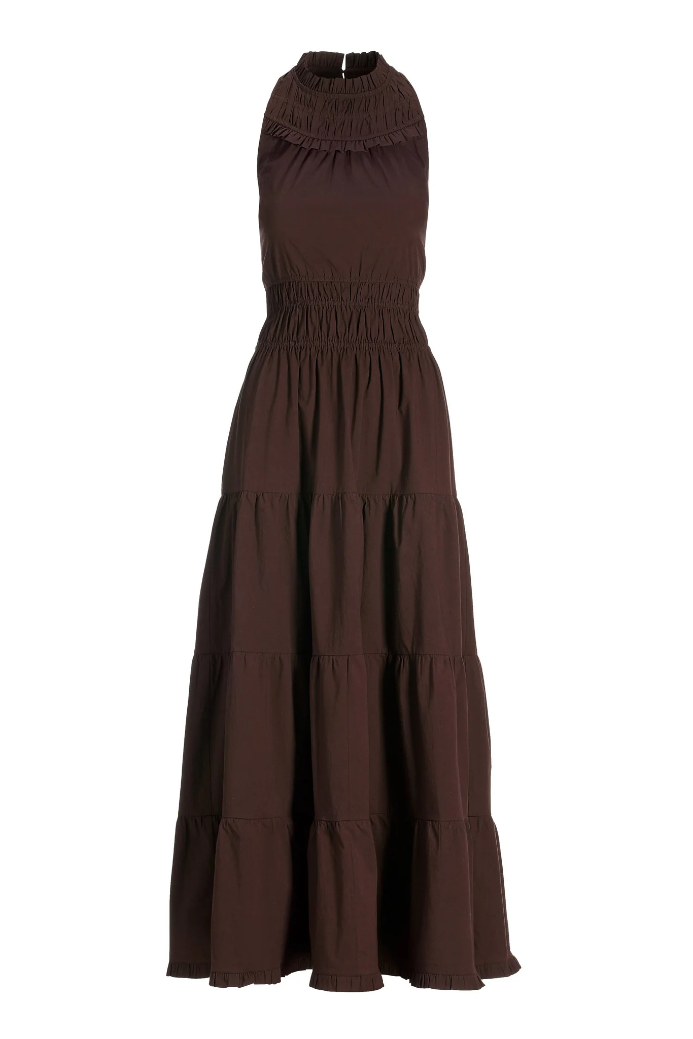 High Neck Poplin Maxi Safari Brown - Mycitystee